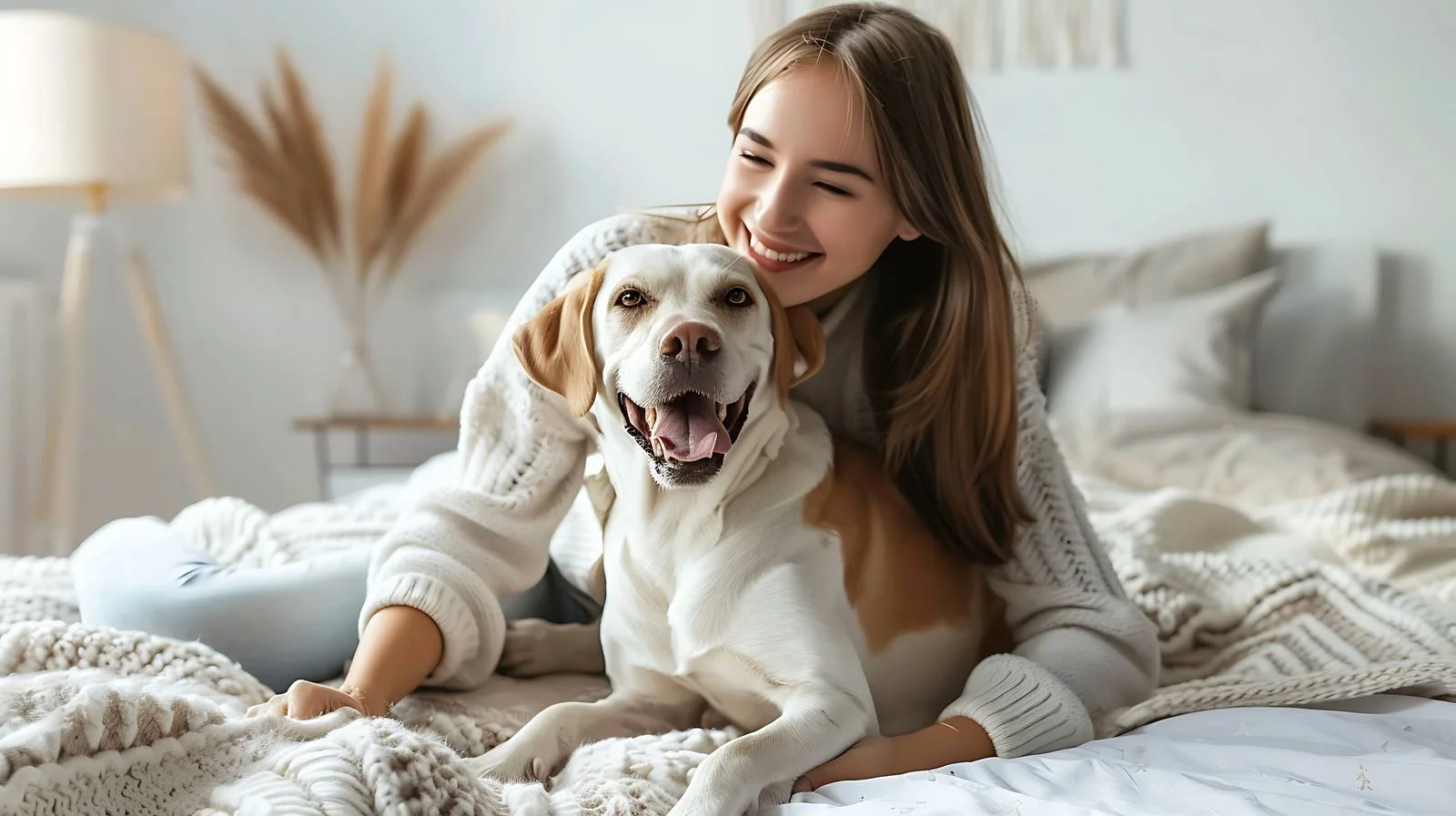 Woman with Dog on Bed — free download from Dotvec
