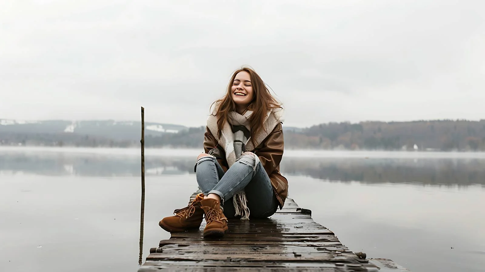 Serene Woman on Lake Jetty — free download from Dotvec