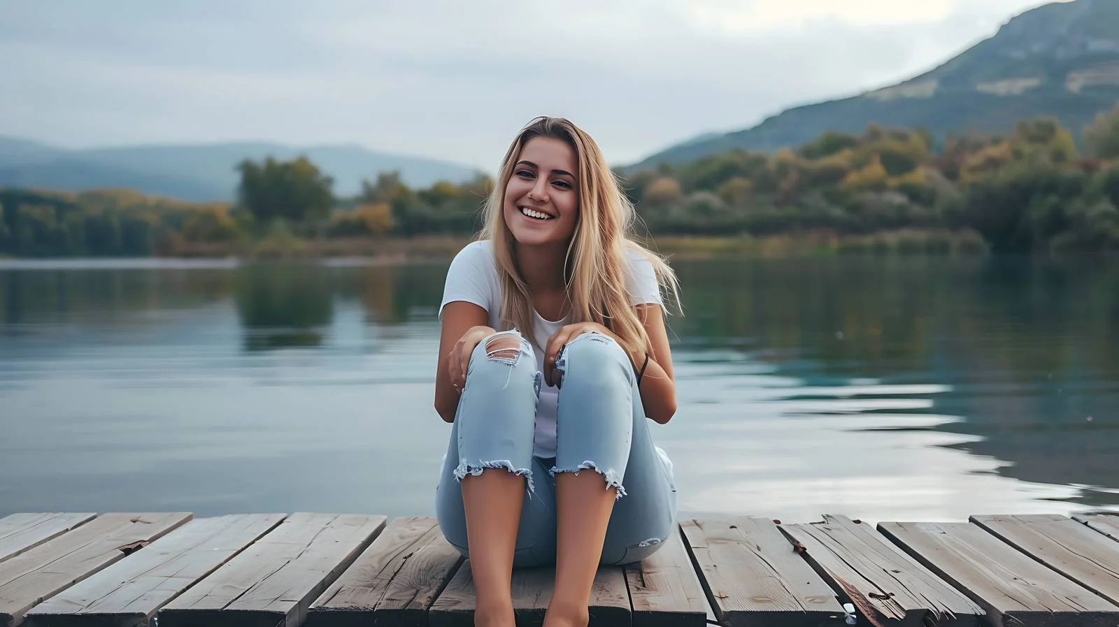 Serene Woman Enjoying Lake View — free download from Dotvec
