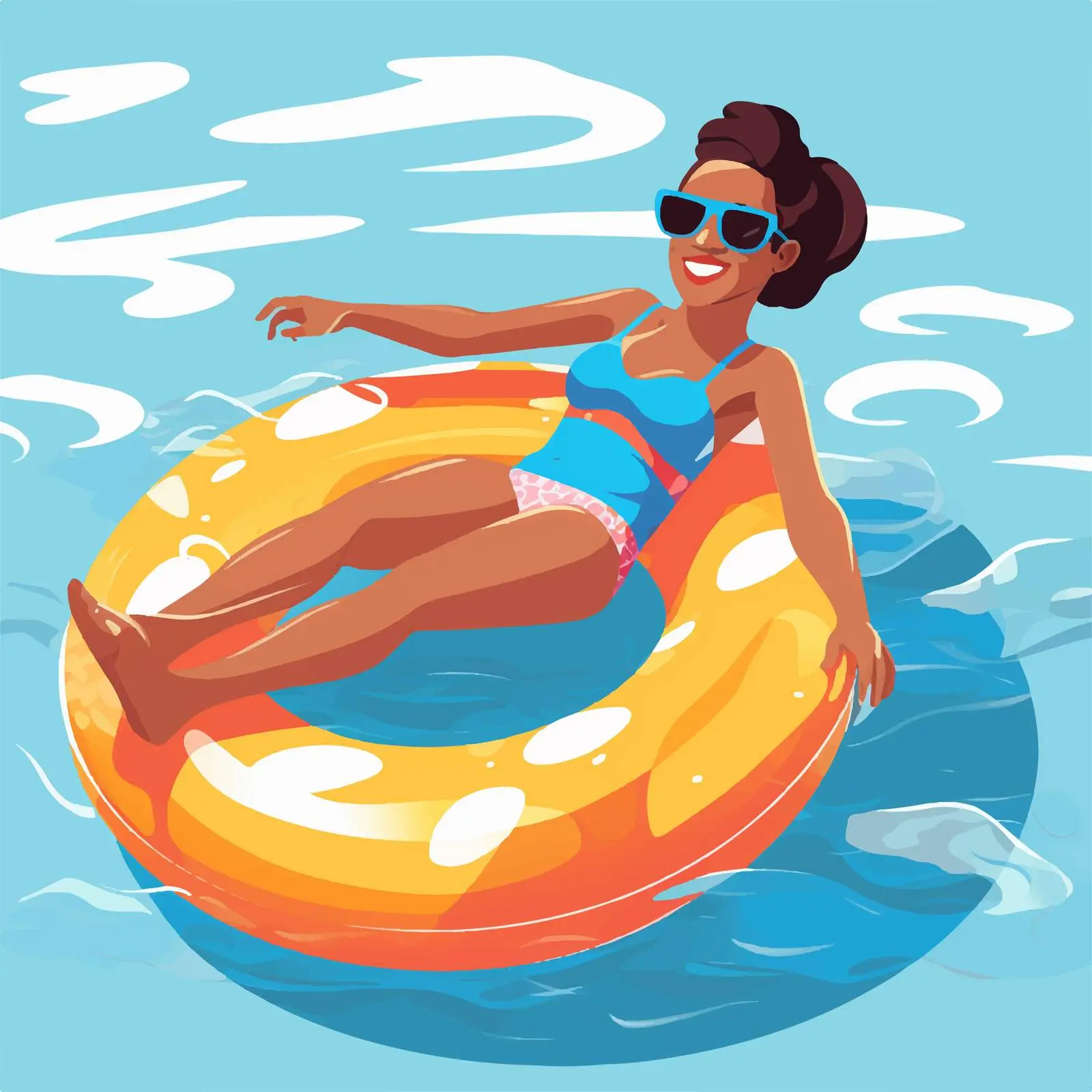 Happy Woman Swimming with Inflatable Donut Ring — free download from Dotvec