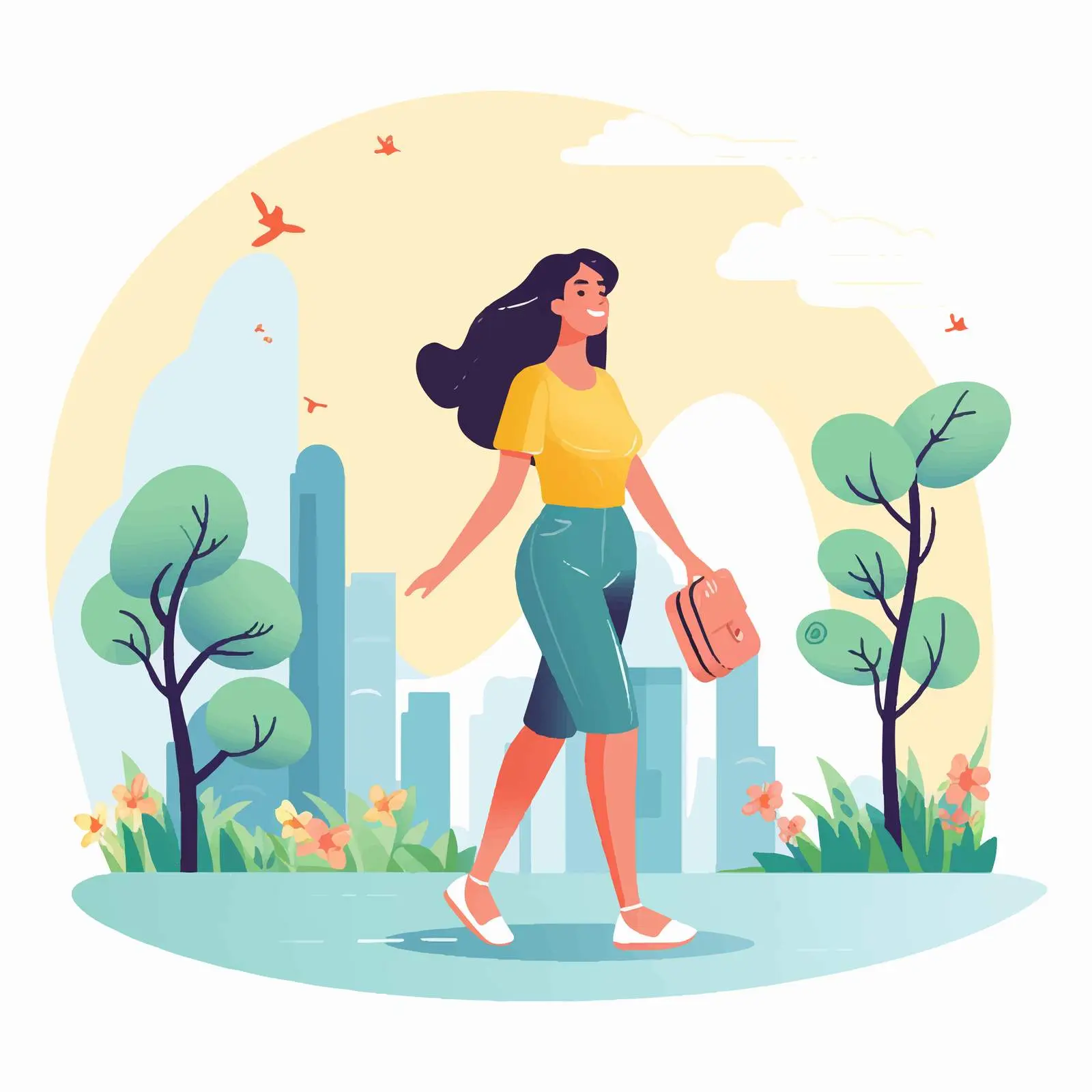 Happy Woman Walking in Summer City — free download from Dotvec