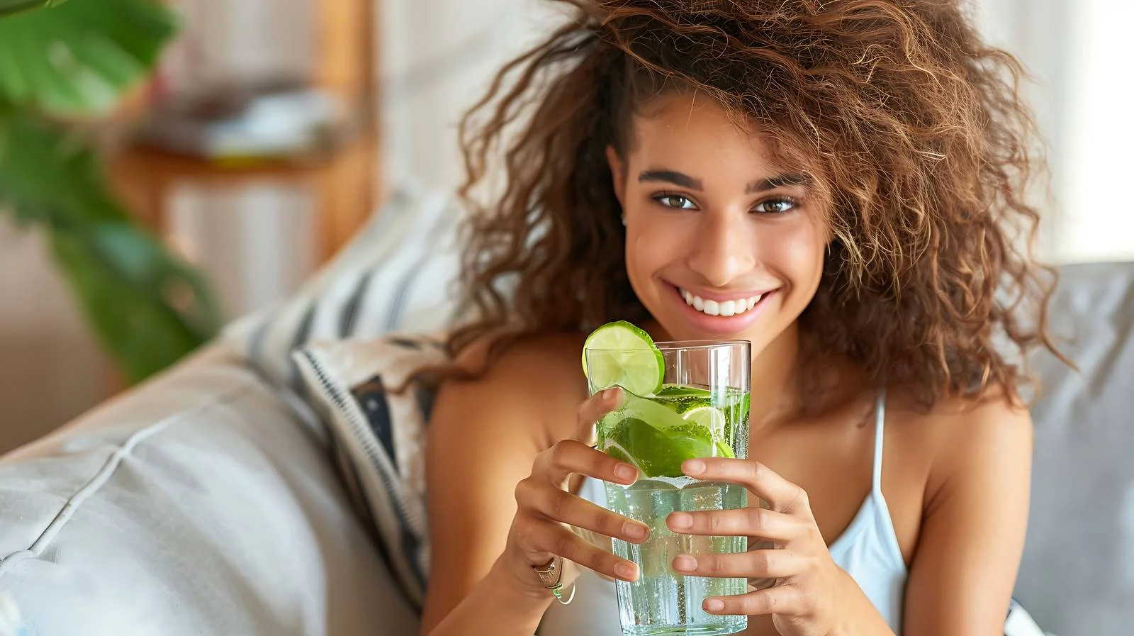 Joyful Woman Enjoying Infused Water — free download from Dotvec