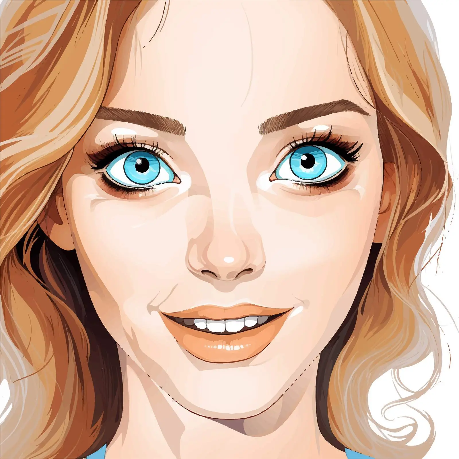Happy Woman Smiling with Big Blue Eyes Vector — free download from Dotvec