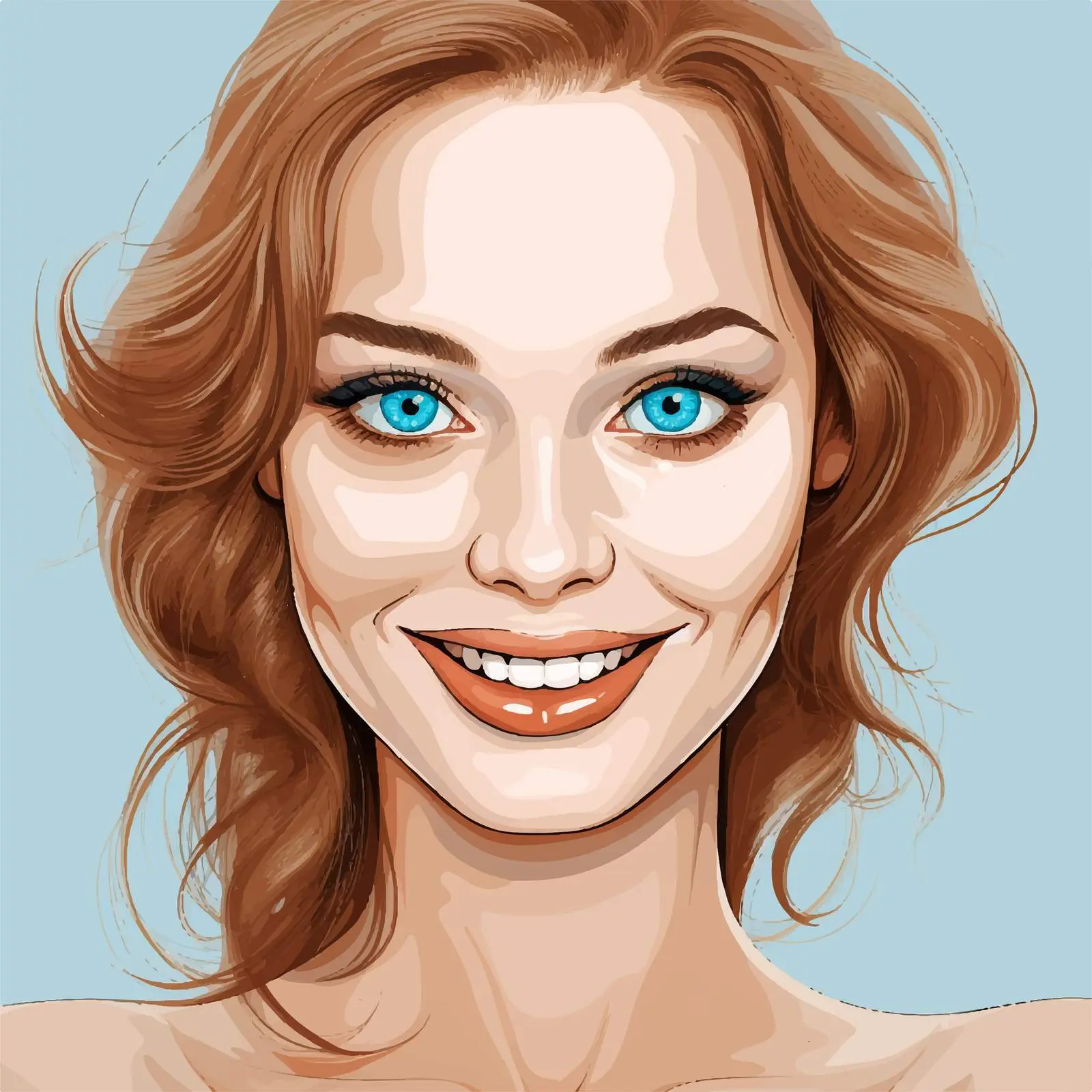 Smiling Cartoon Woman with Big Blue Eyes — free download from Dotvec