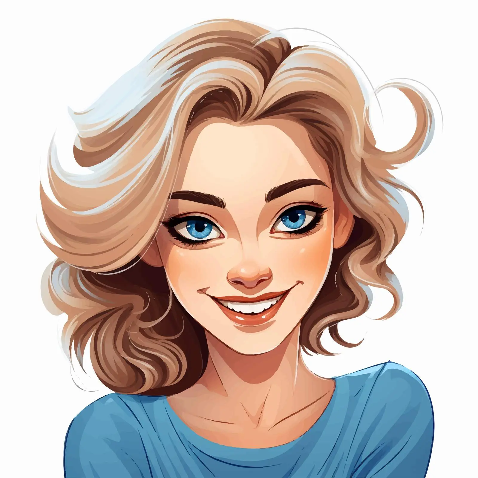 Smiling Cartoon Woman with Big Blue Eyes — free download from Dotvec