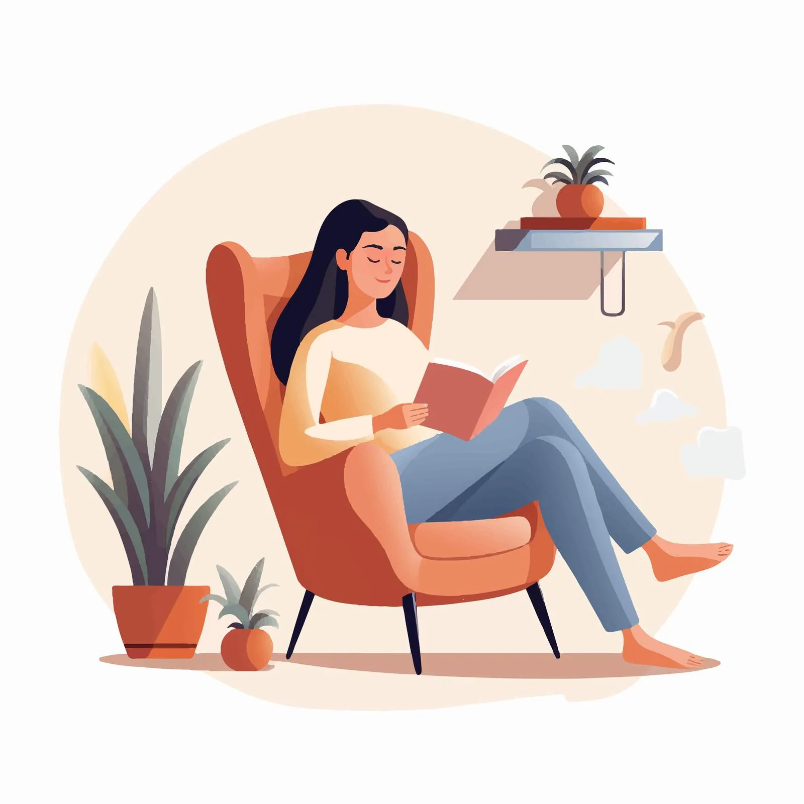 Relaxed Woman Reading in Armchair – free entertain image from Dotvec