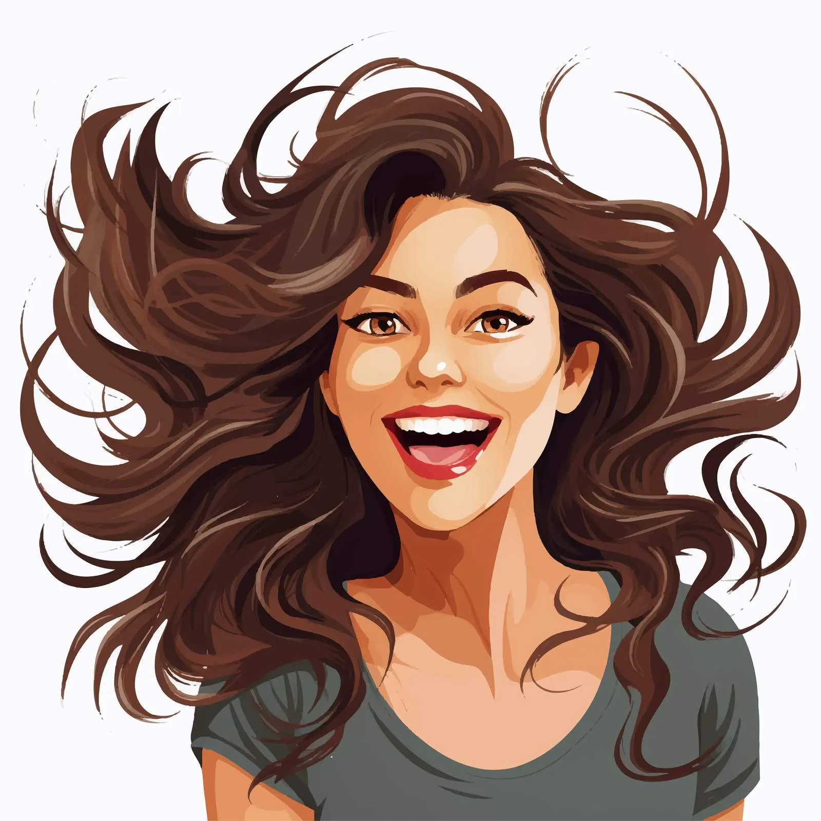 Happy Woman with Dark Wavy Hair Vector — free download from Dotvec
