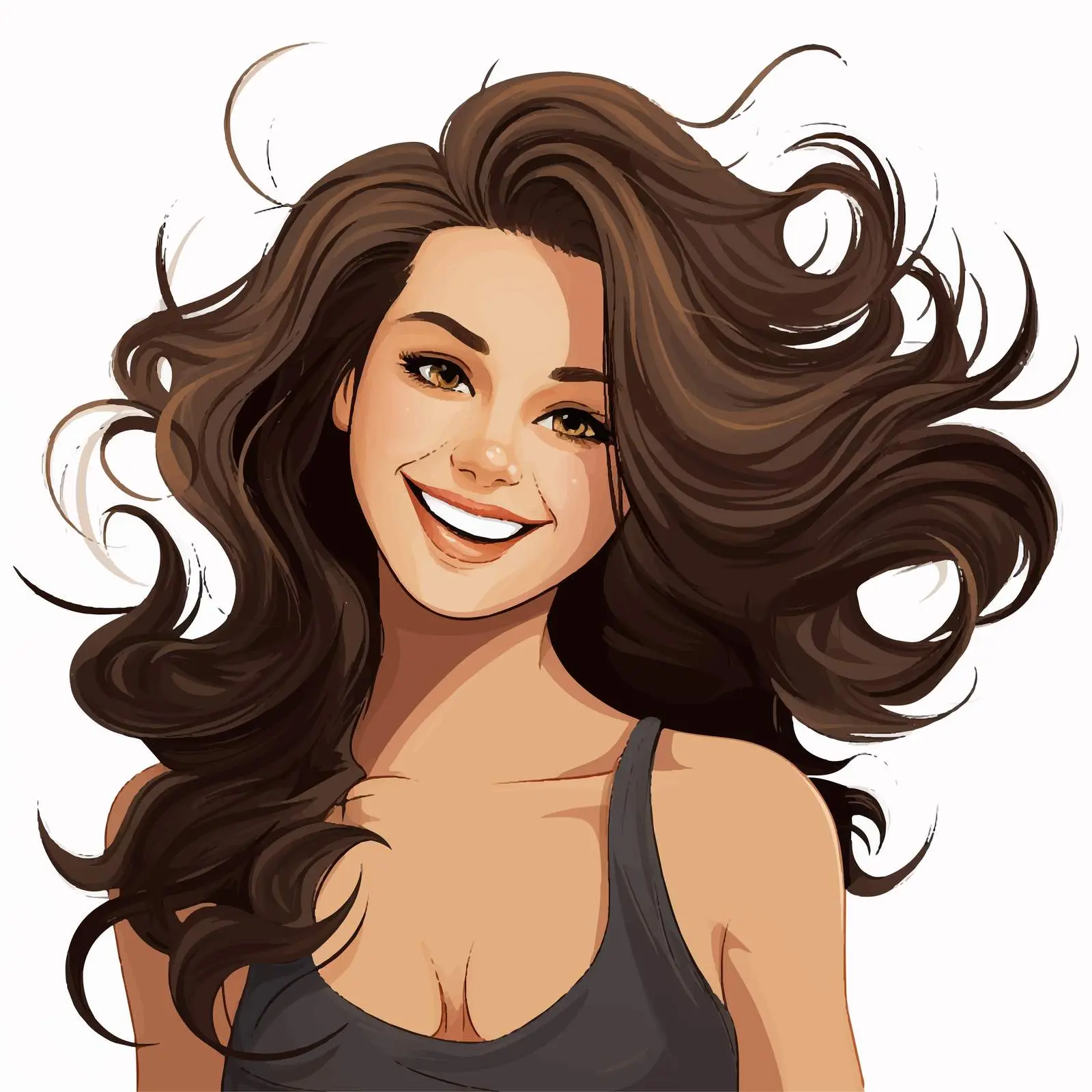 Happy Woman with Dark Wavy Hair Vector — free download from Dotvec
