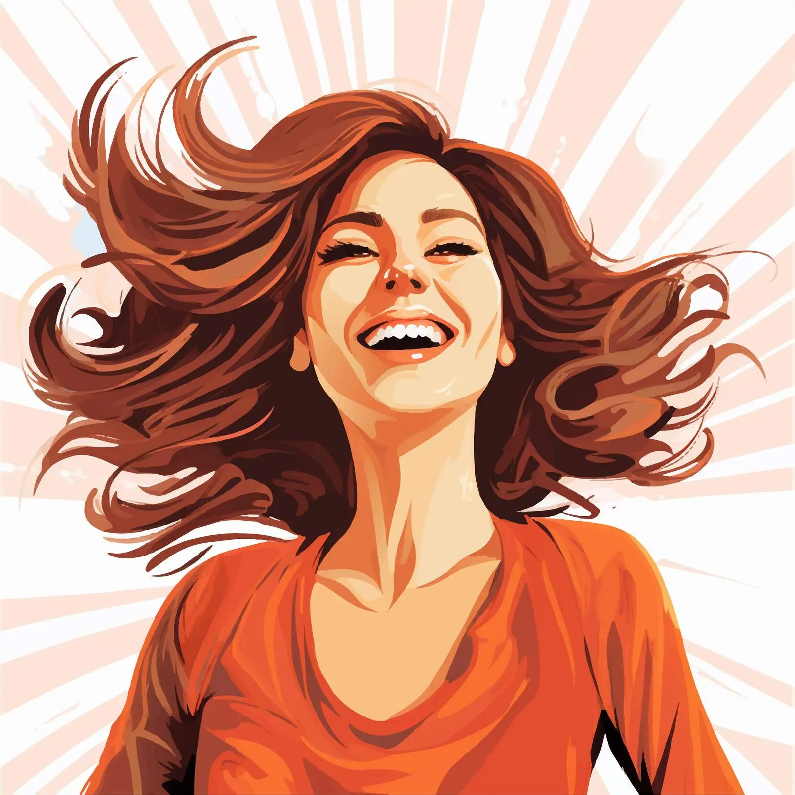 Happy Dark Wavy Hair Woman Vector Illustration — free download from Dotvec