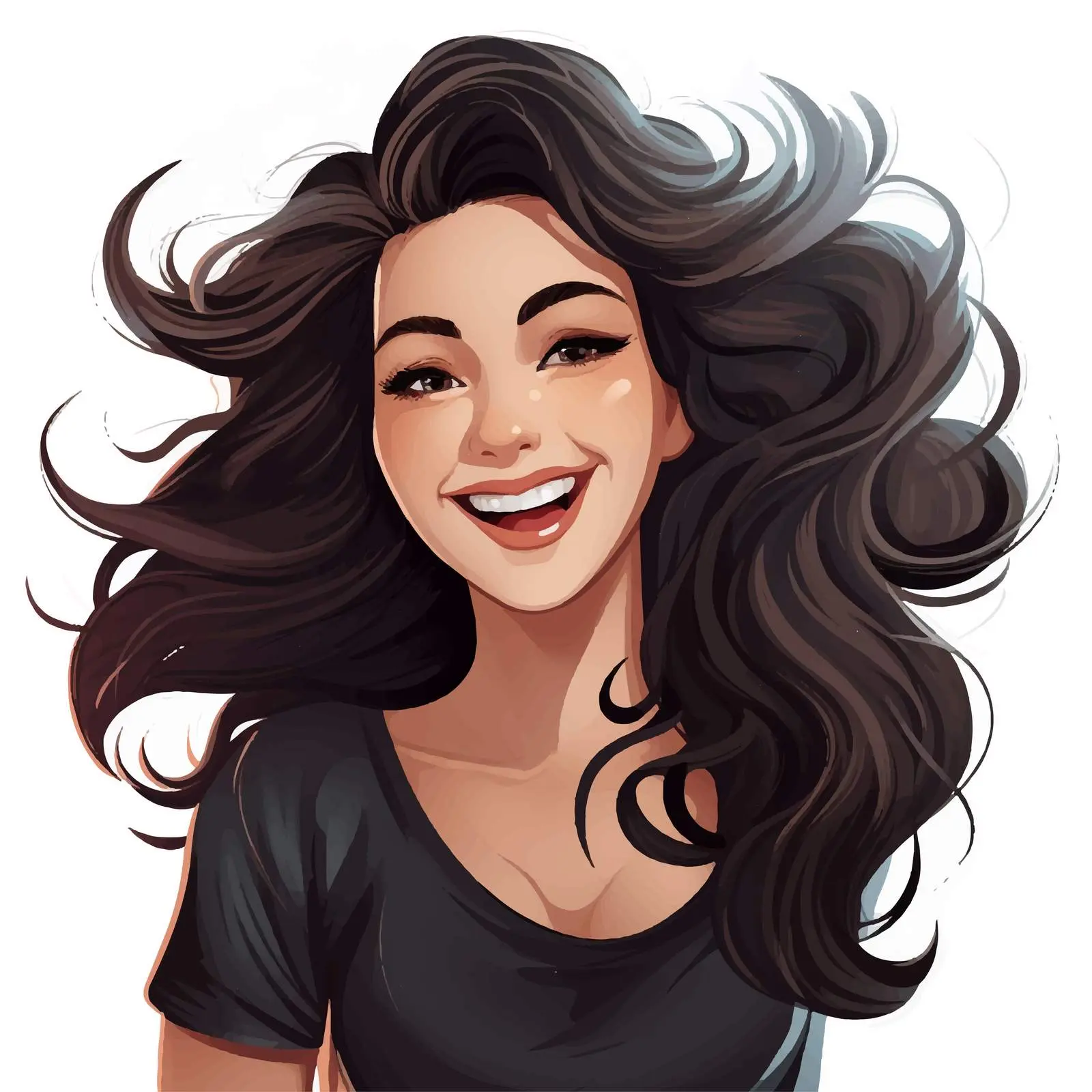 Happy Cartoon Woman with Dark Wavy Hair — free download from Dotvec