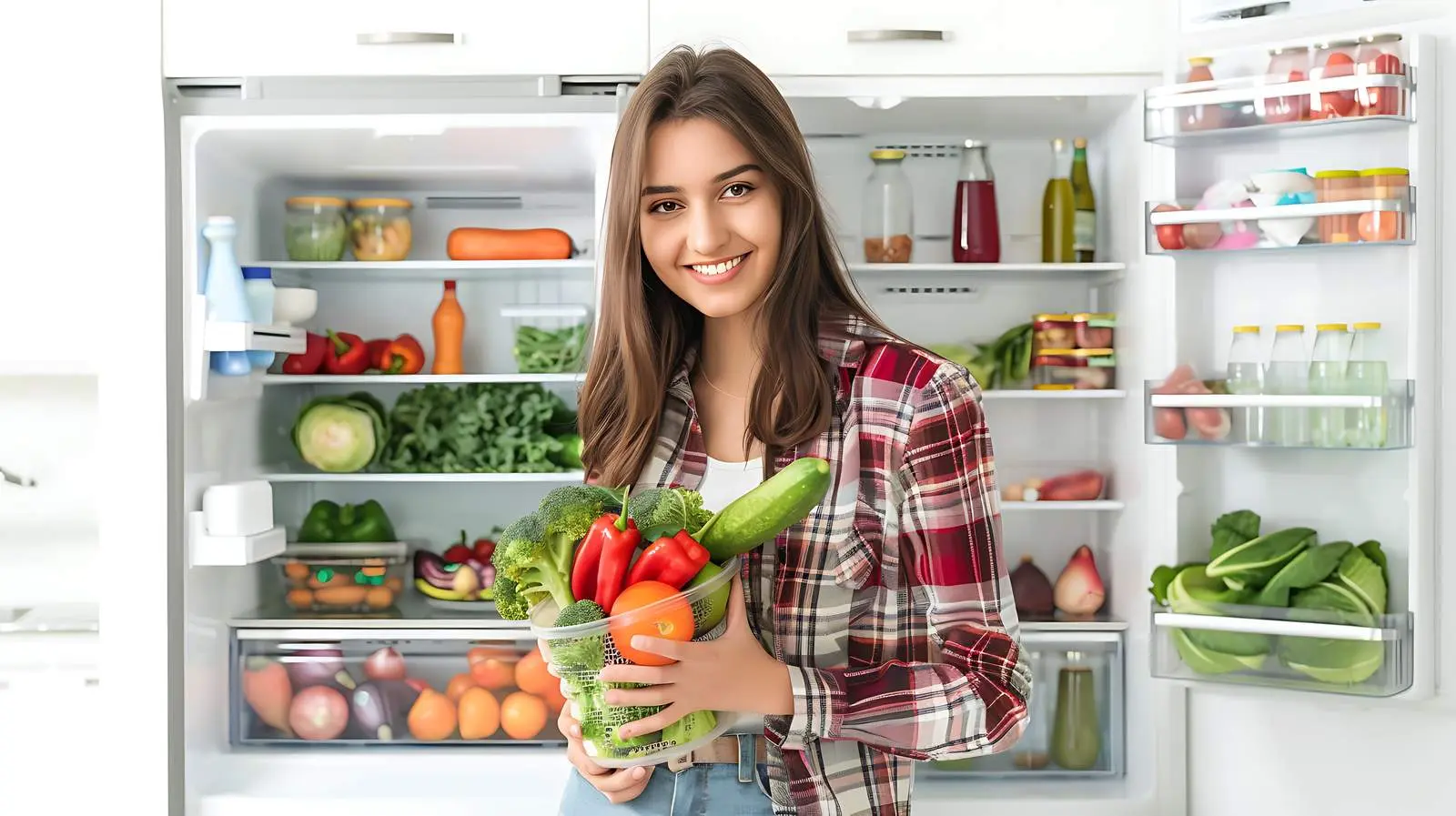 Happy Woman Holding Fresh Vegetables — free download from Dotvec