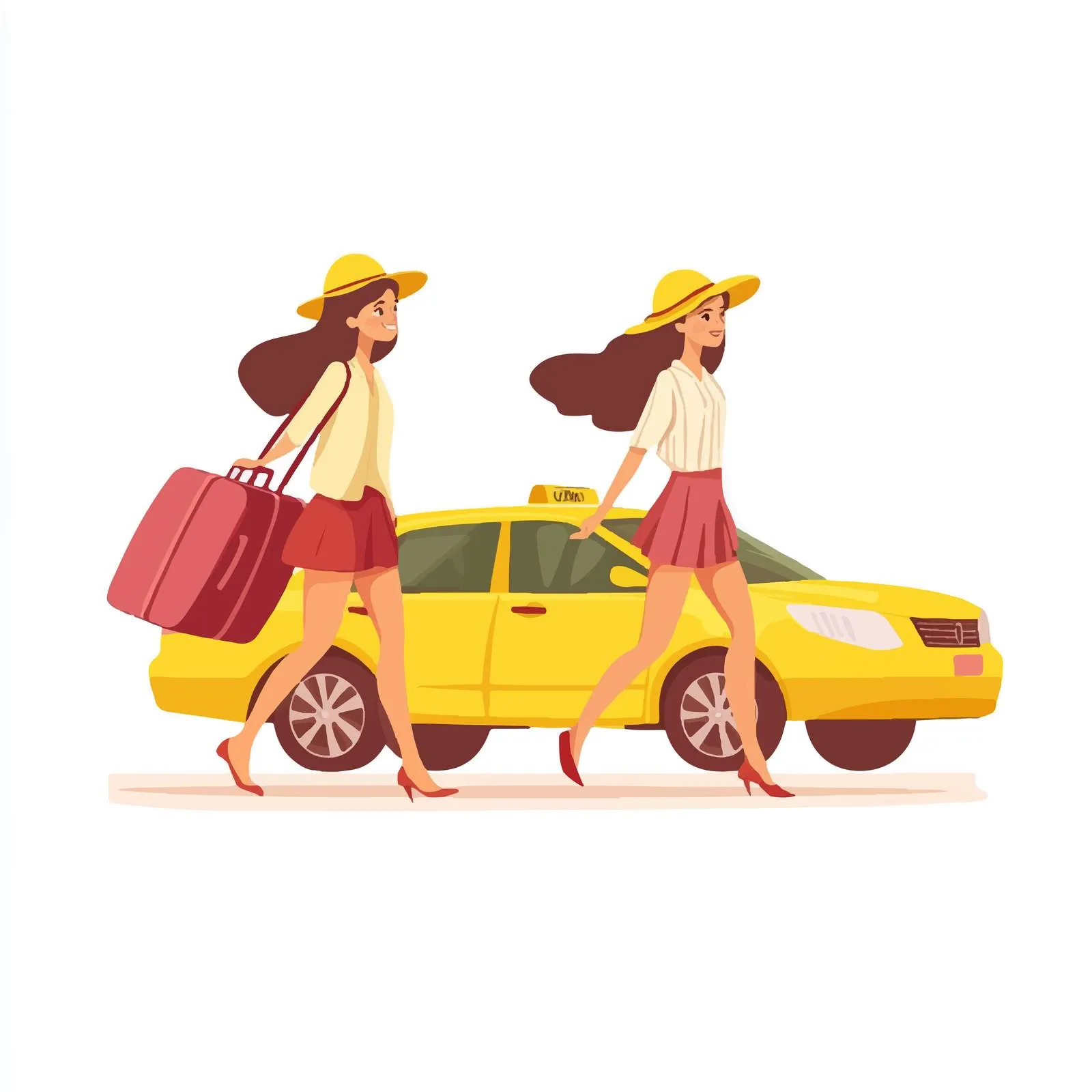 Happy Women Traveling with Luggage Near Taxi — free download from Dotvec