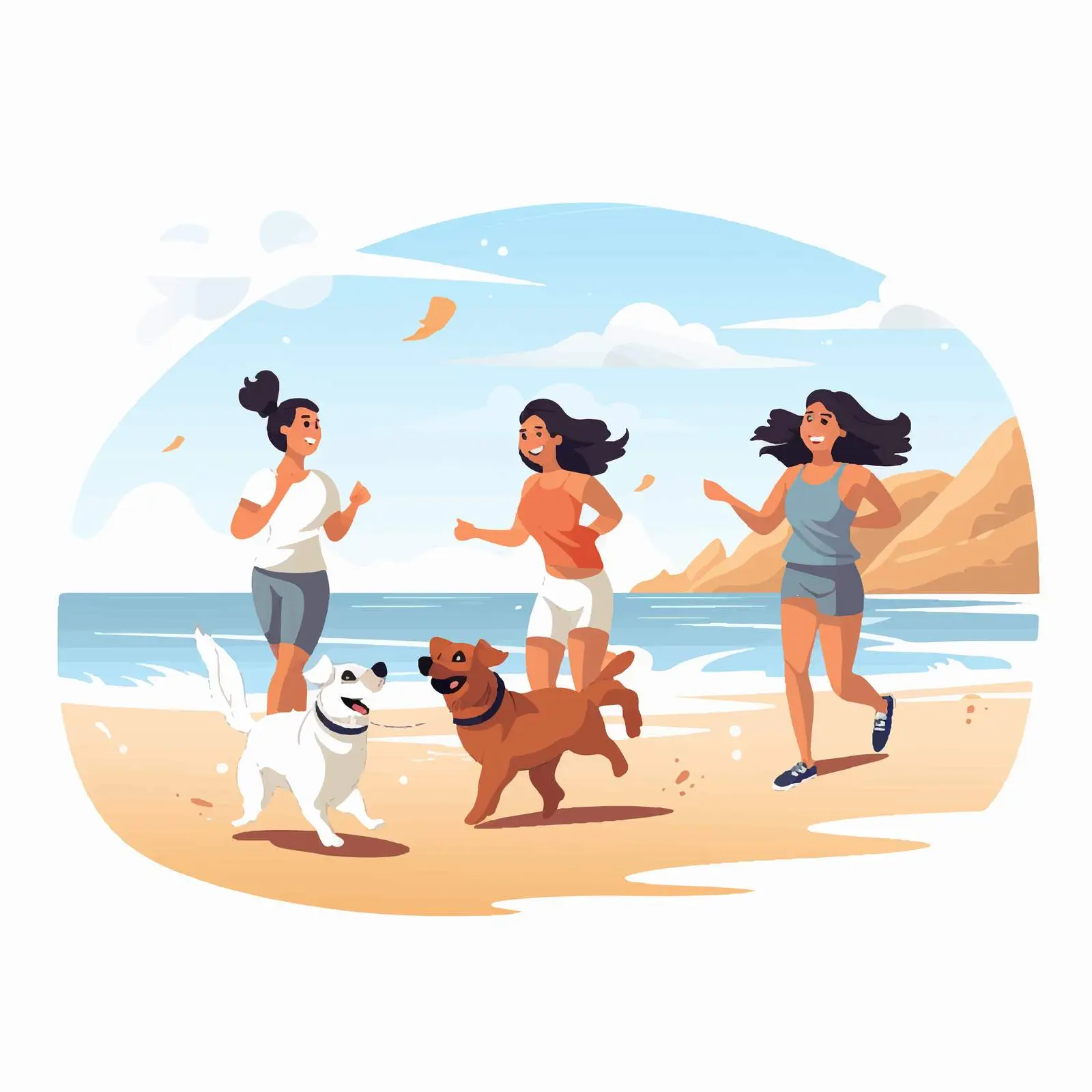 Happy Women Playing with Dog on Beach — free download from Dotvec