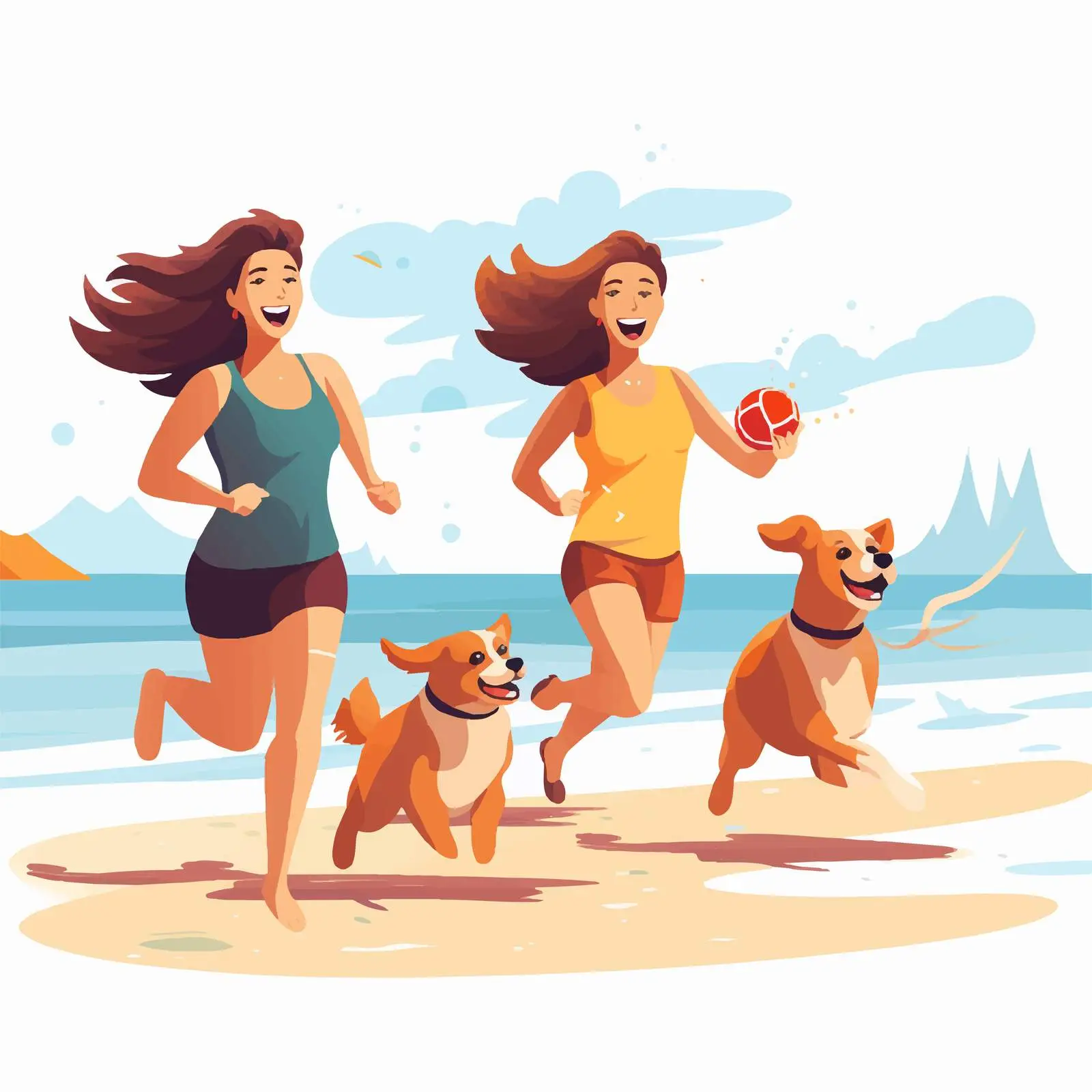 Joyful Women Playing with Dog on Beach — free download from Dotvec