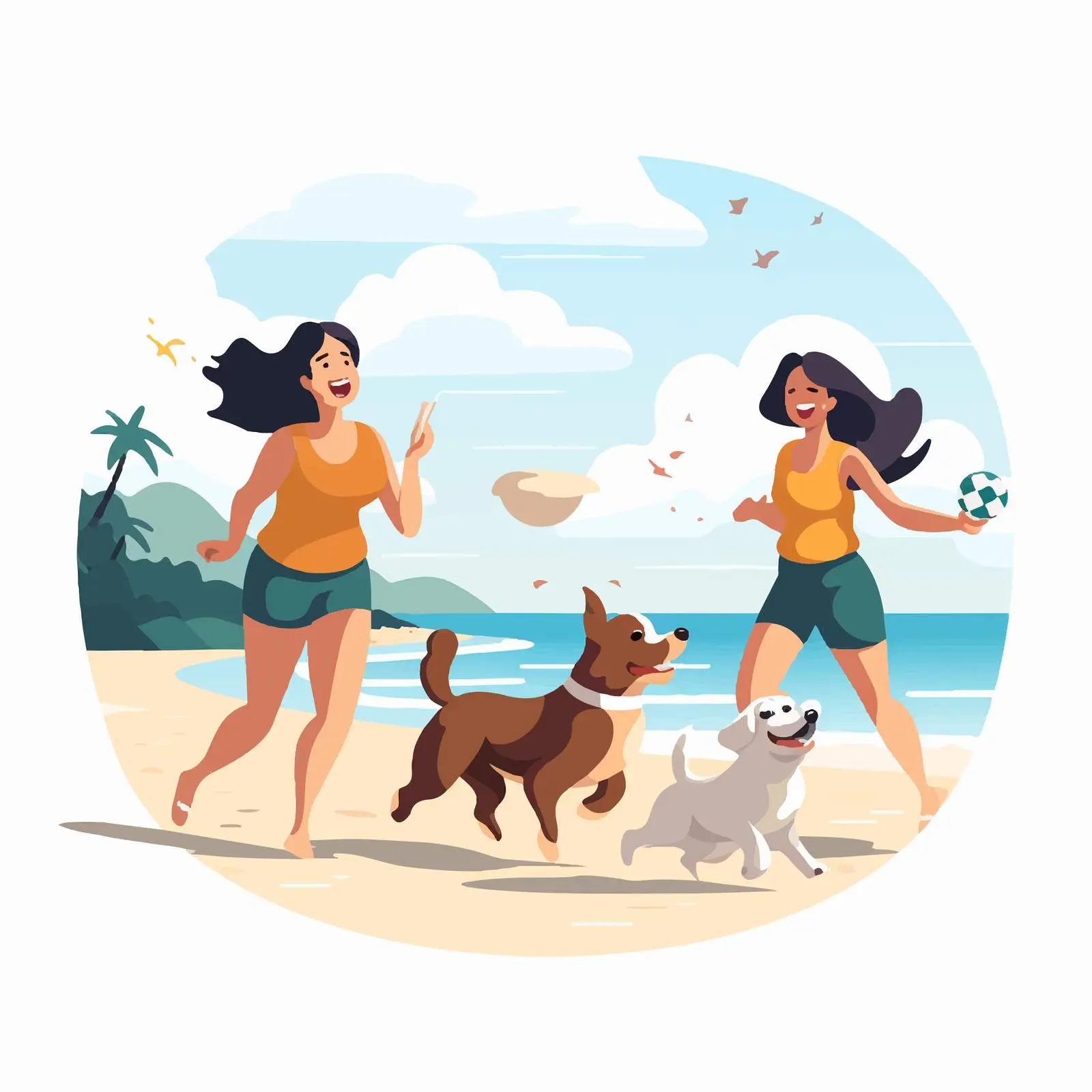 Happy Women Playing with Dog on Beach — free download from Dotvec