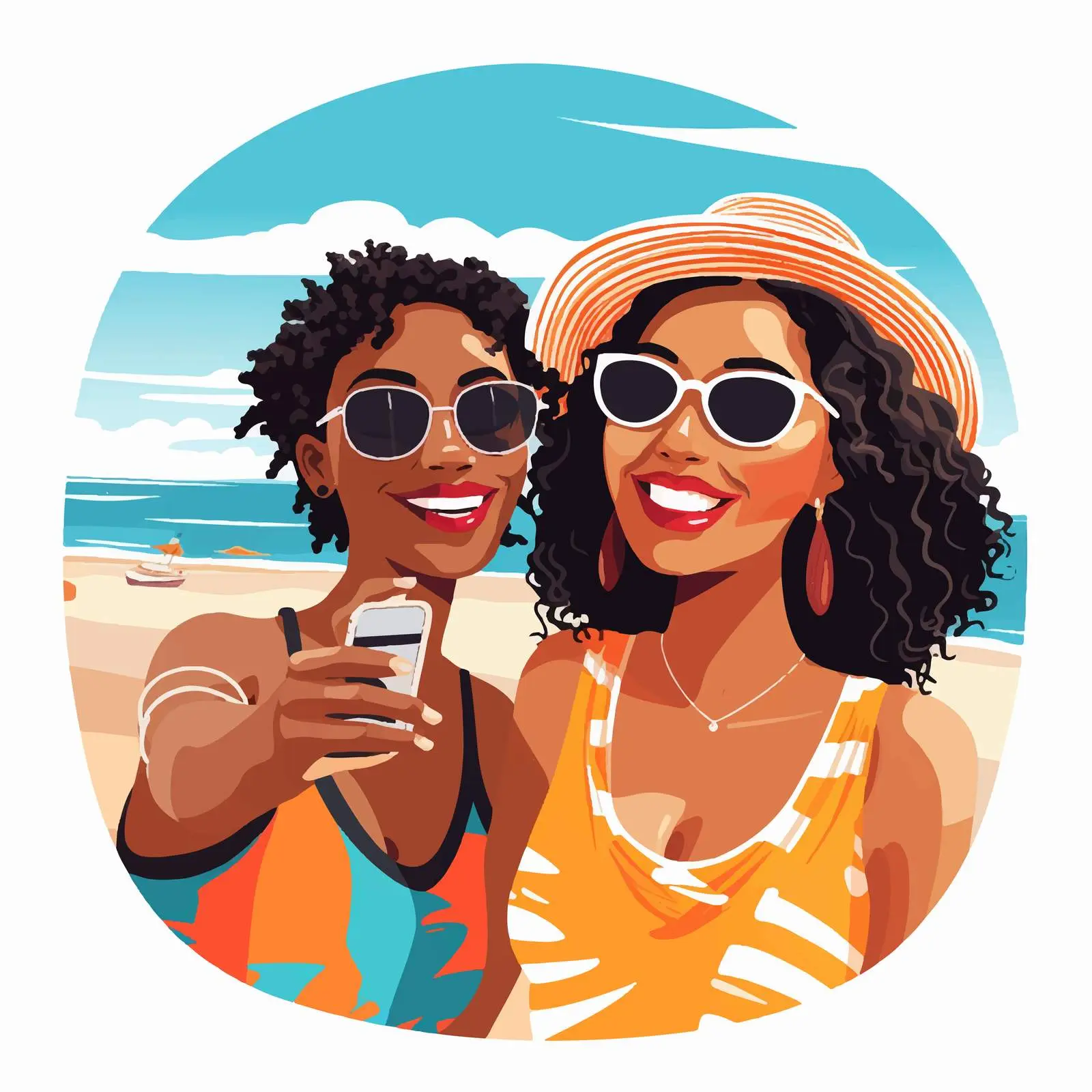 Happy Biracial Women Self-Portrait with Friends – free friend group image from Dotvec