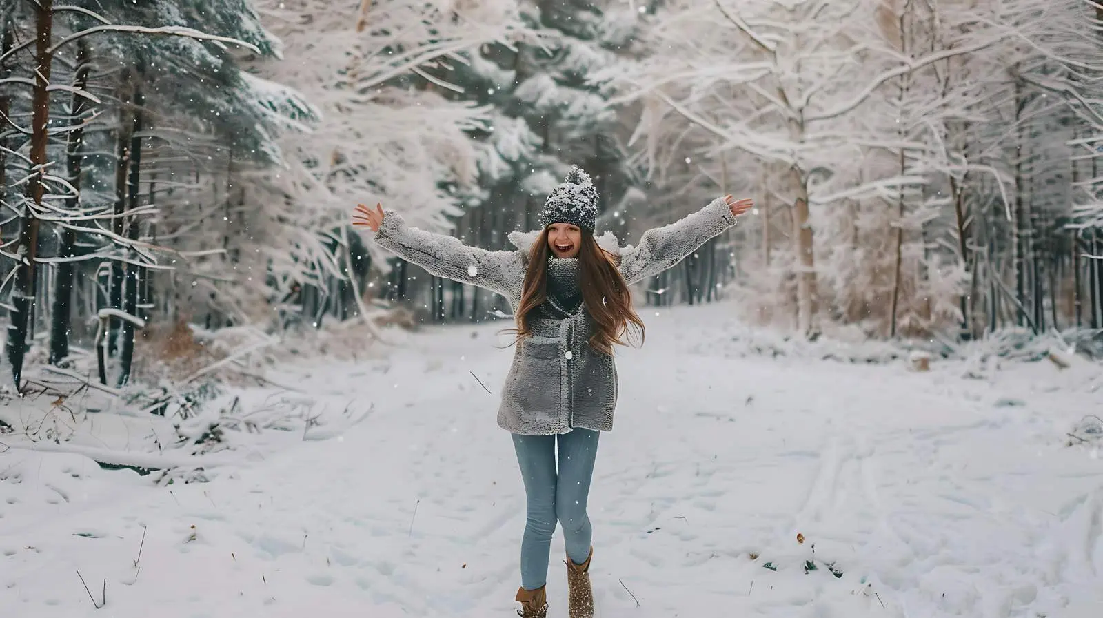 Joyful Woman Spinning on Snowy Ground – free cold image from Dotvec
