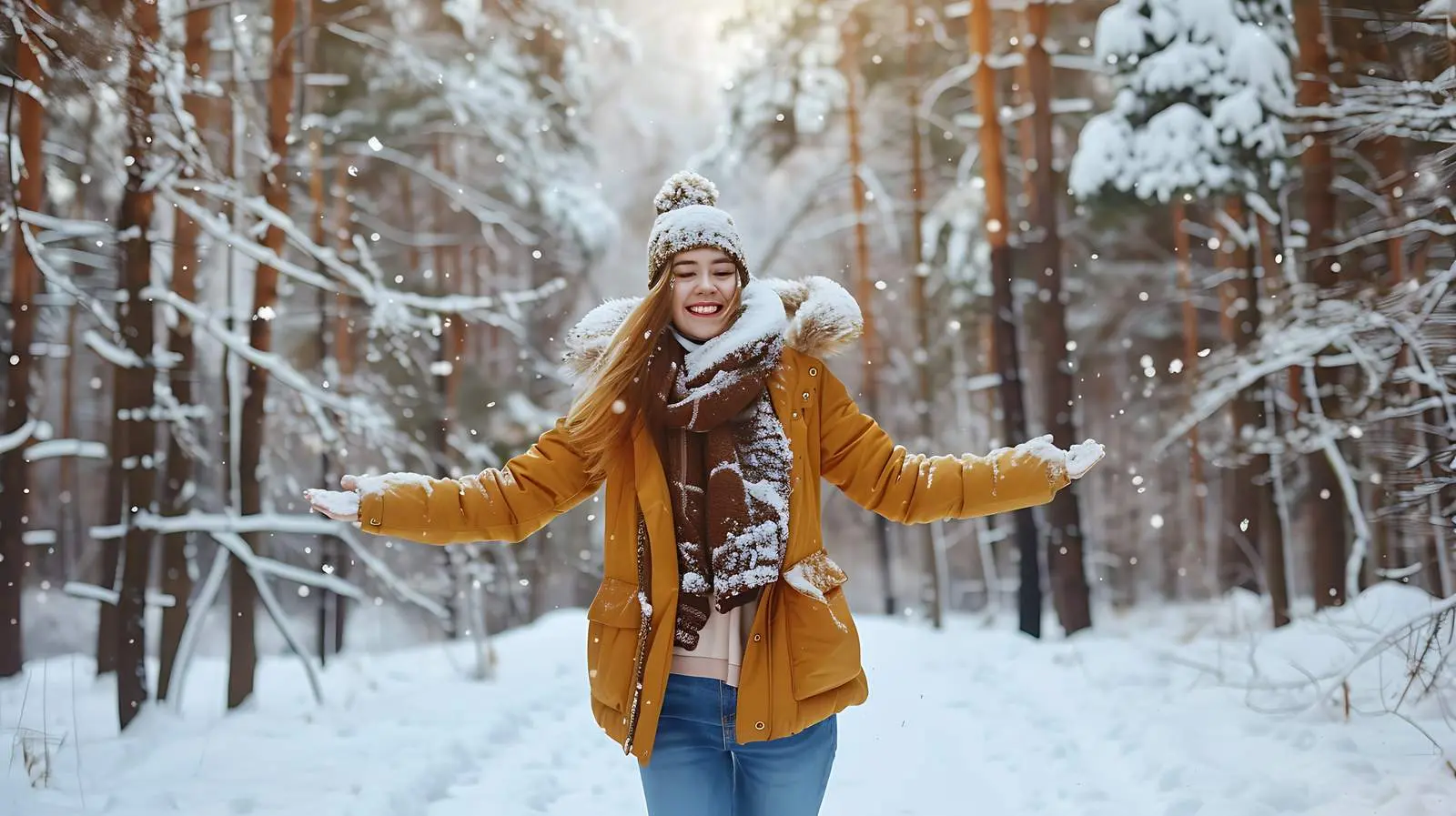Joyful Woman Spinning on Snowy Ground — free download from Dotvec