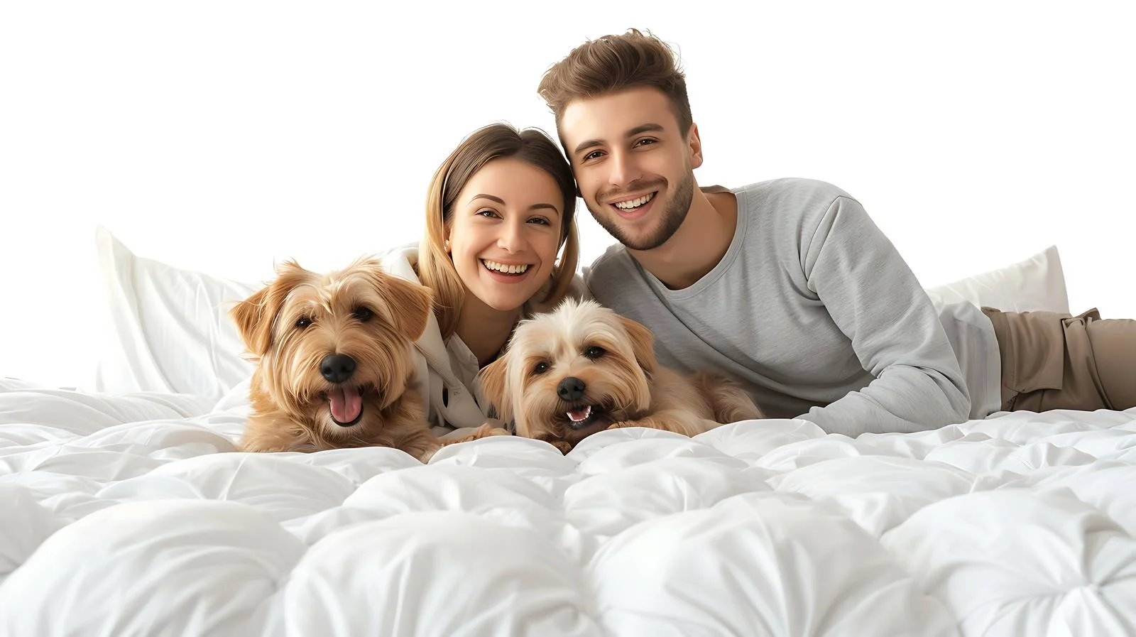 Joyful Couple and Dog Relaxing in Bed — free download from Dotvec