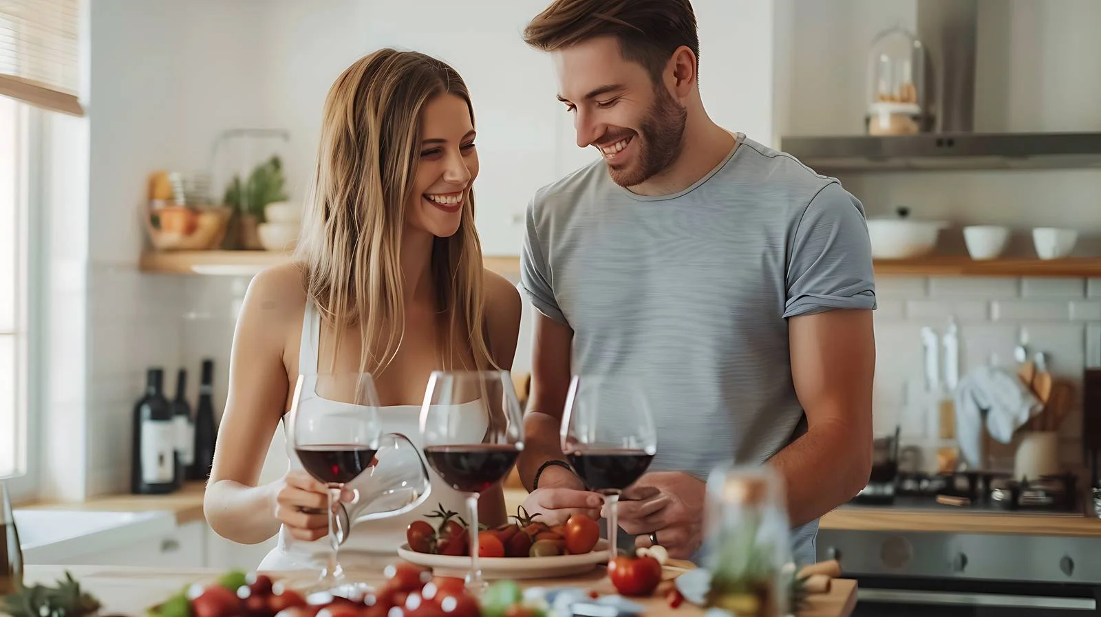 Young Couple Cooking & Drinking Wine — free download from Dotvec