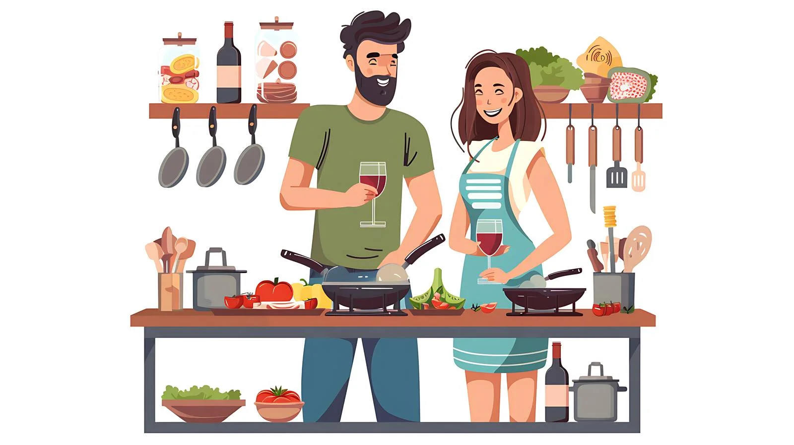 Happy Couple Cooking and Drinking Wine — free download from Dotvec