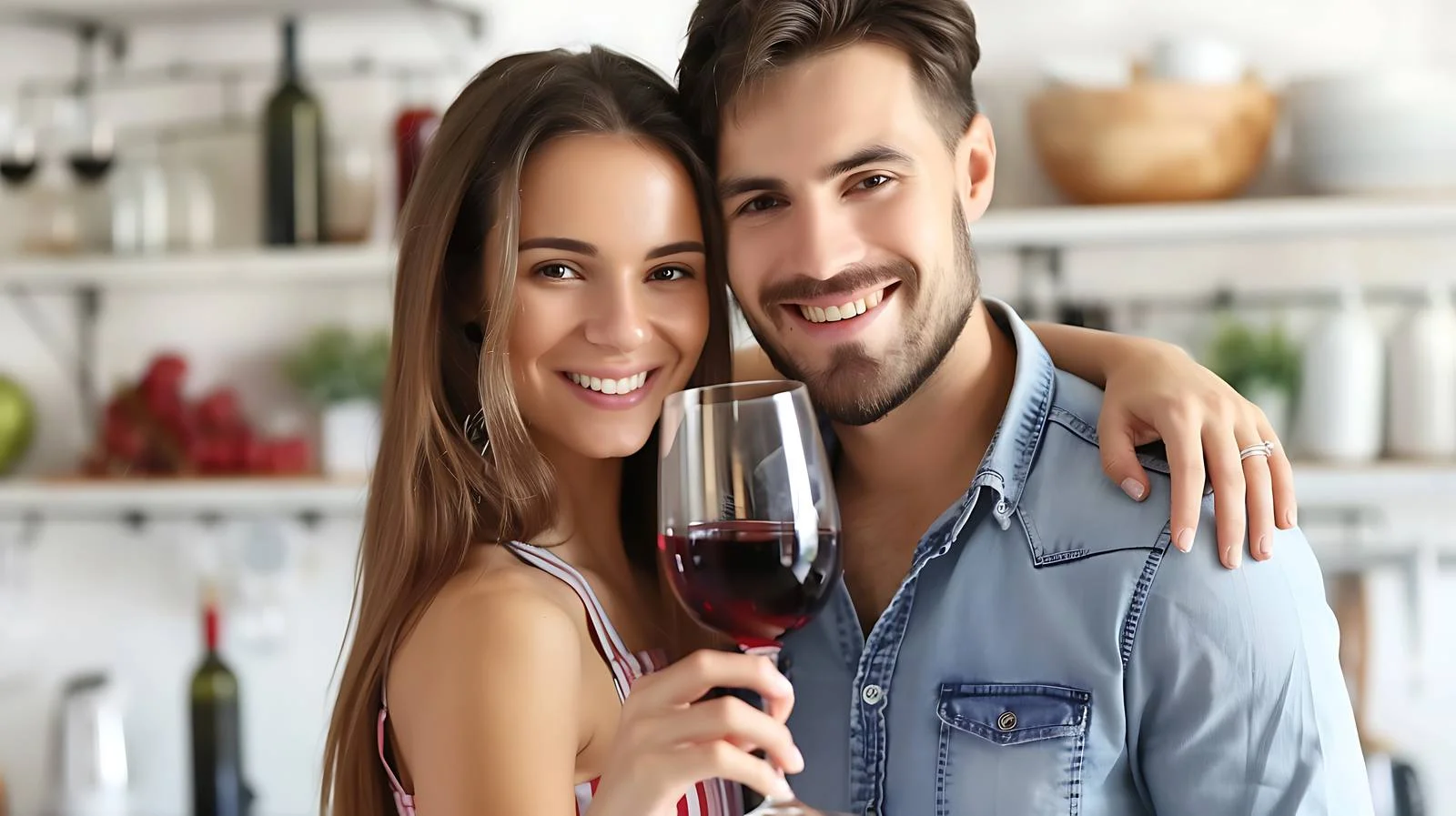 Joyful Couple Kitchen Wine Toast — free download from Dotvec