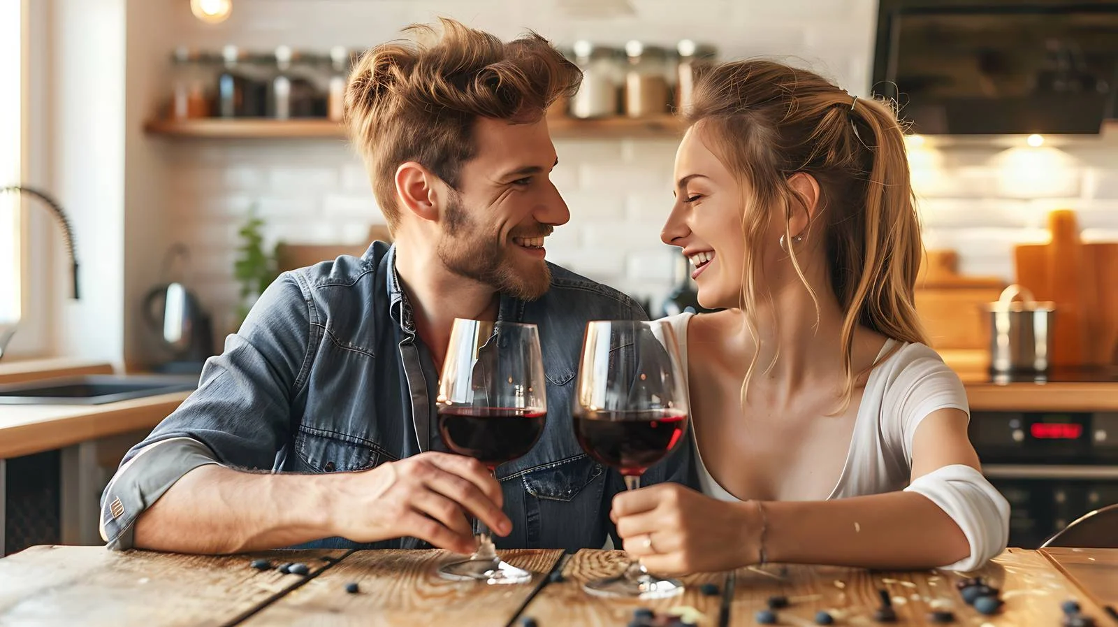 Joyful Couple Kitchen Wine Celebration — free download from Dotvec