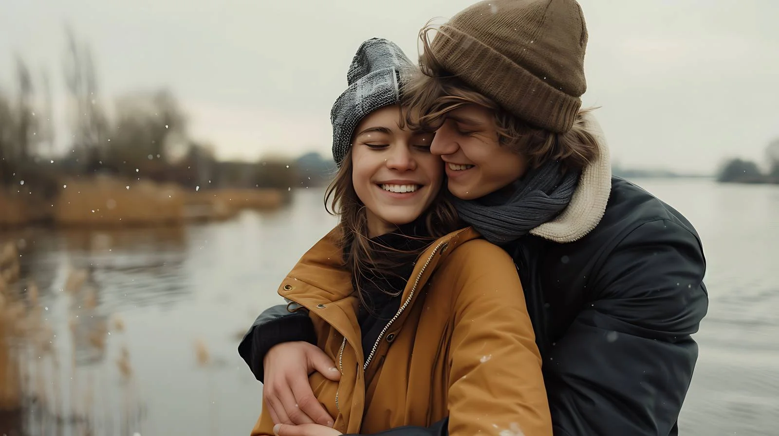 Romantic Couple Riverbank Embrace — free download from Dotvec