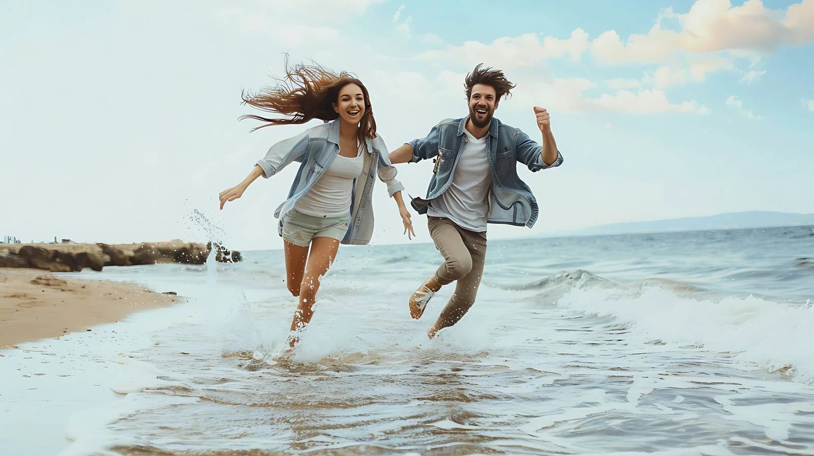 Carefree Couple Seashore Run — free download from Dotvec