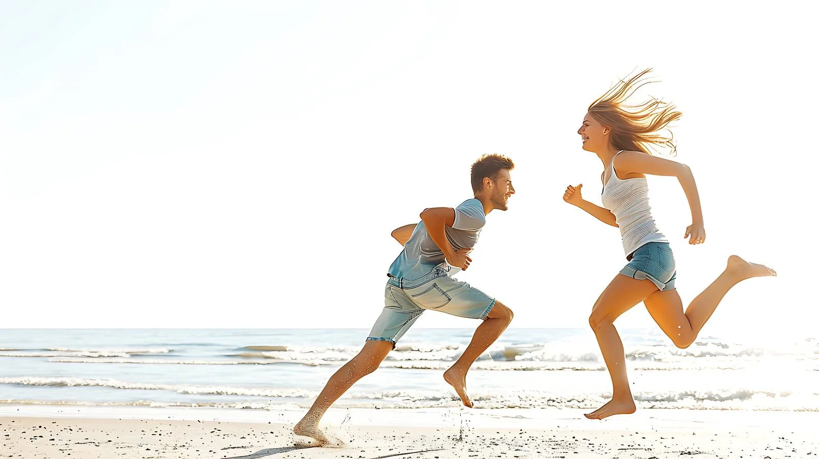 Joyful Couple Running Seashore Isolation — free download from Dotvec