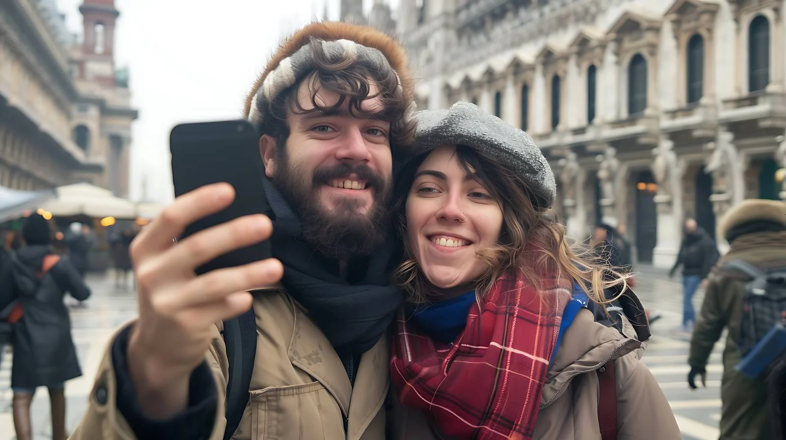 Joyful Couple Selfie in Milan — free download from Dotvec