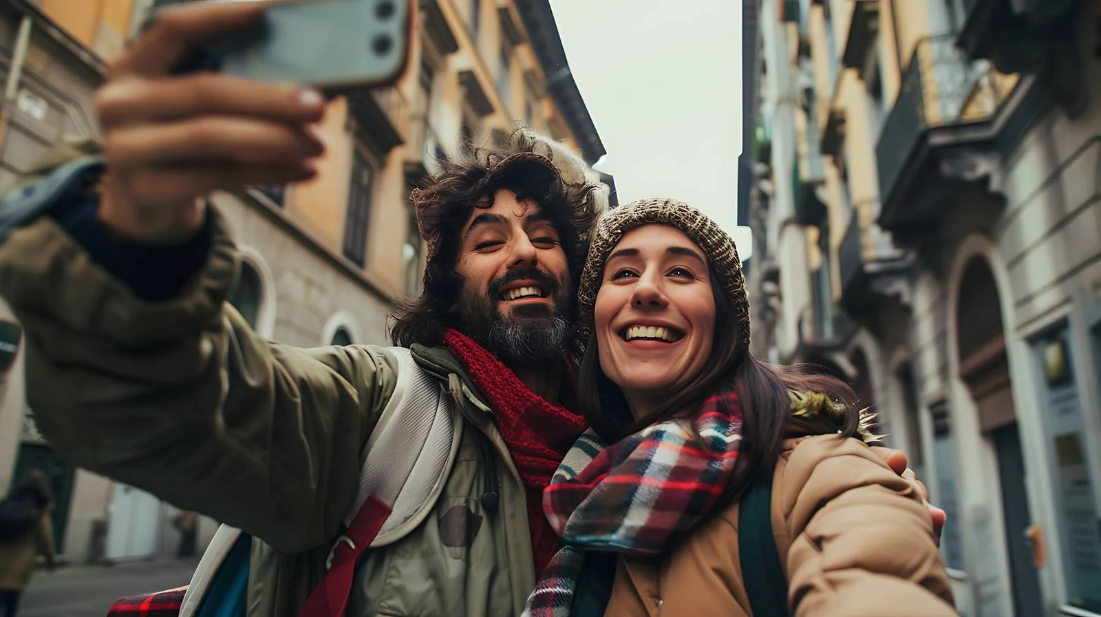 Joyful Couple Selfie in Milan — free download from Dotvec