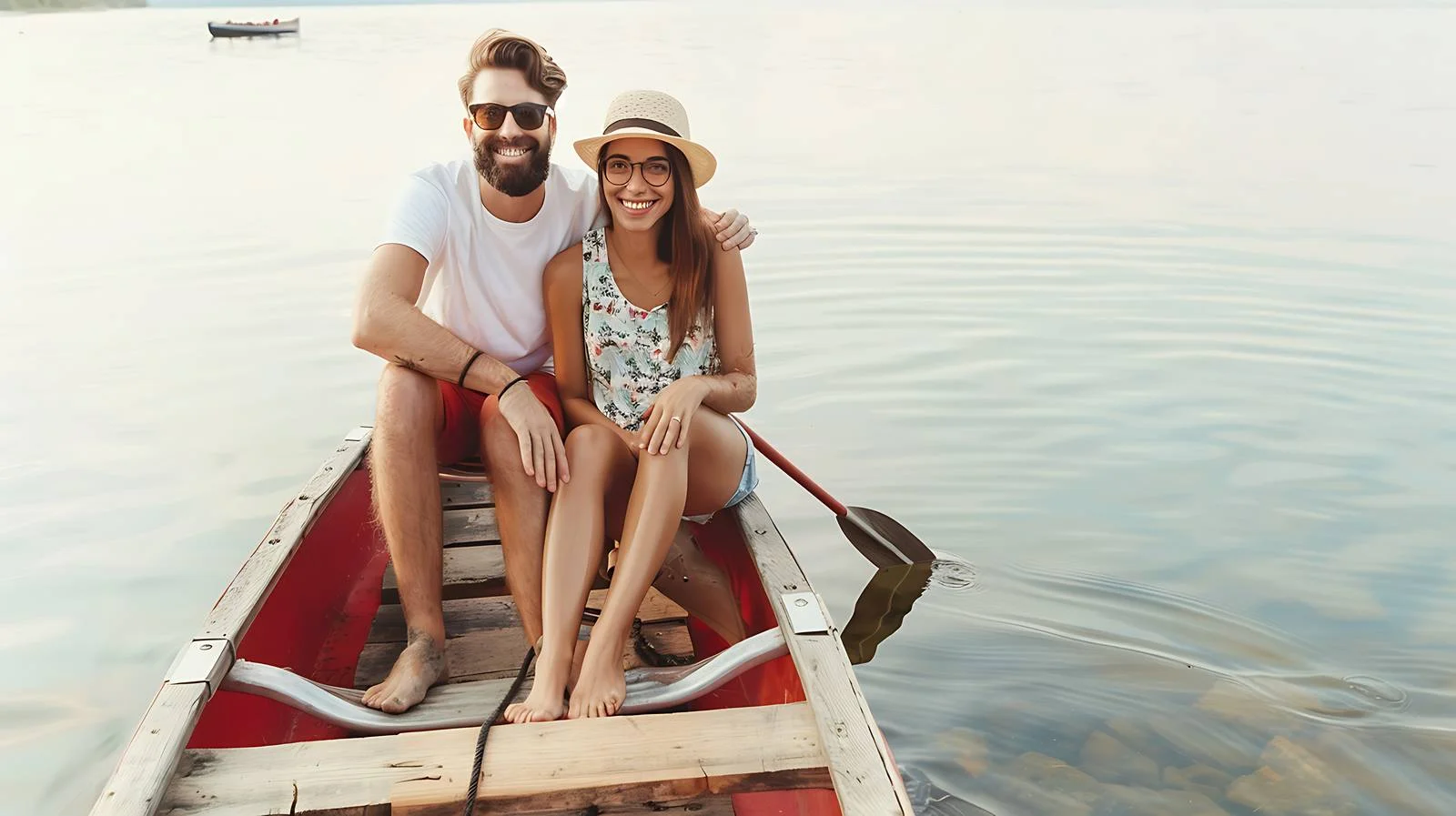 Joyful Couple on Jetty with Canoe — free download from Dotvec