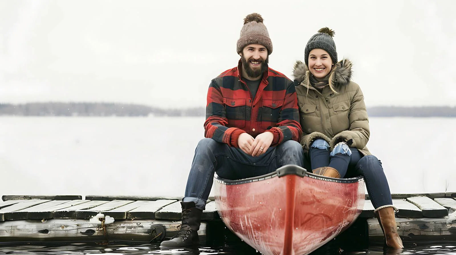 Joyful Couple Canoeing on Jetty — free download from Dotvec