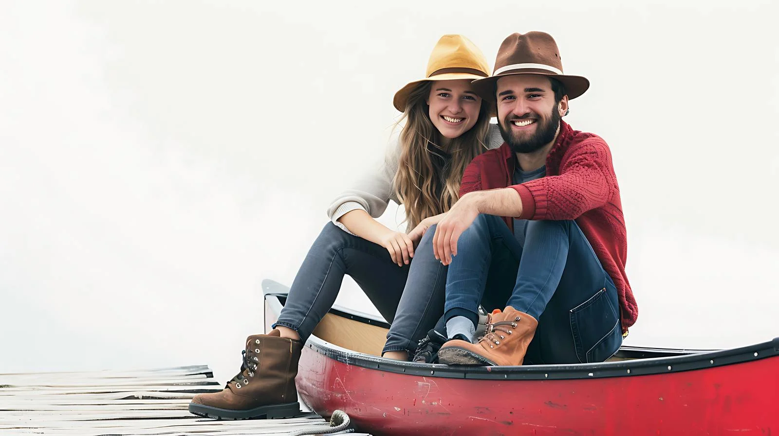 Joyful Young Couple Canoeing on Jetty — free download from Dotvec