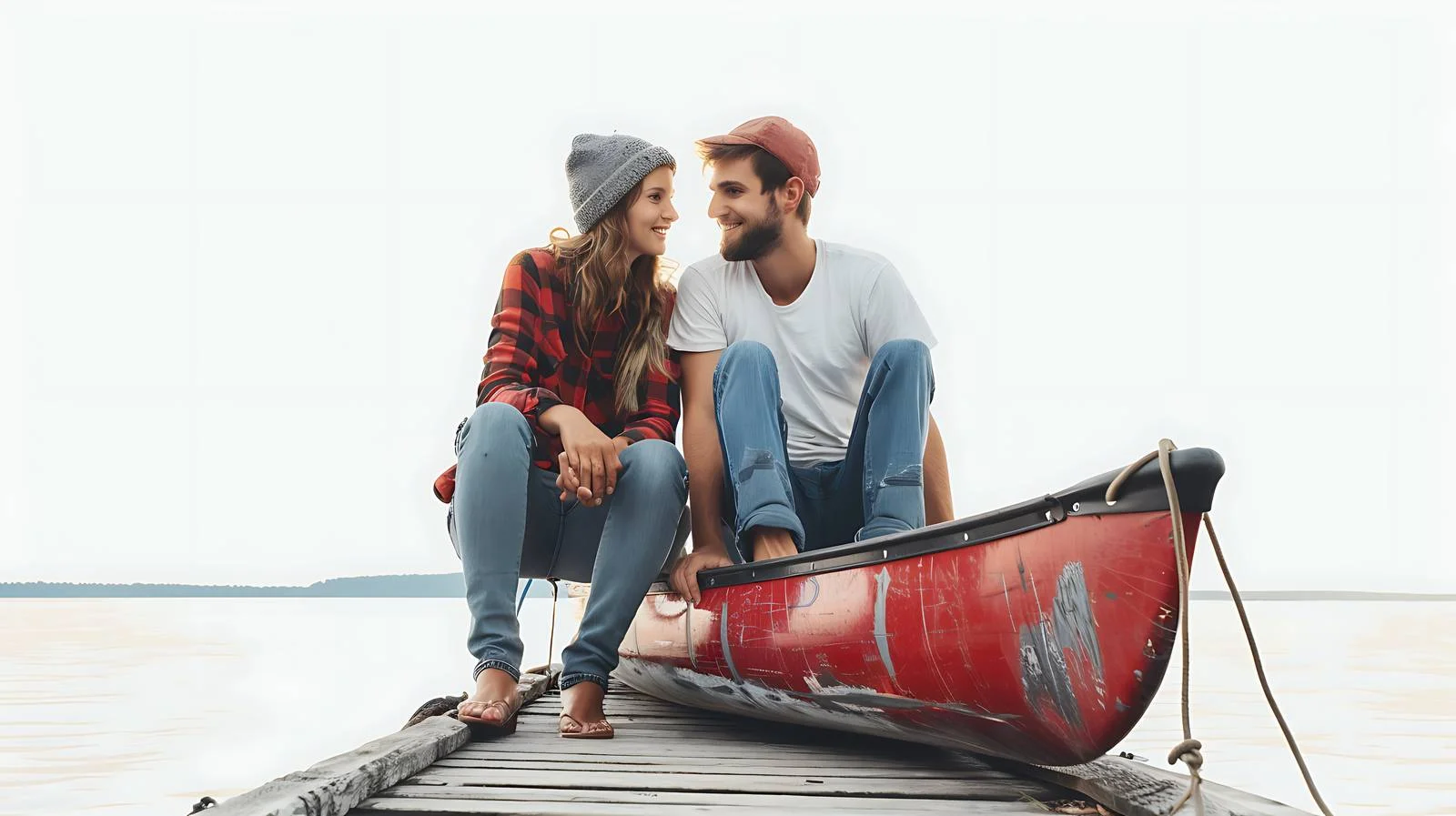 Joyful Couple Canoeing on Jetty — free download from Dotvec