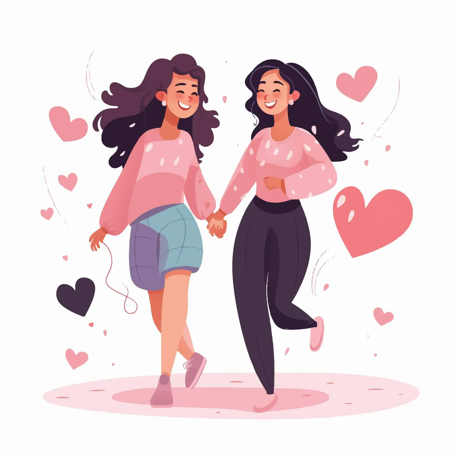 Happy Young Girls Best Friends Vector Illustration — free download from Dotvec