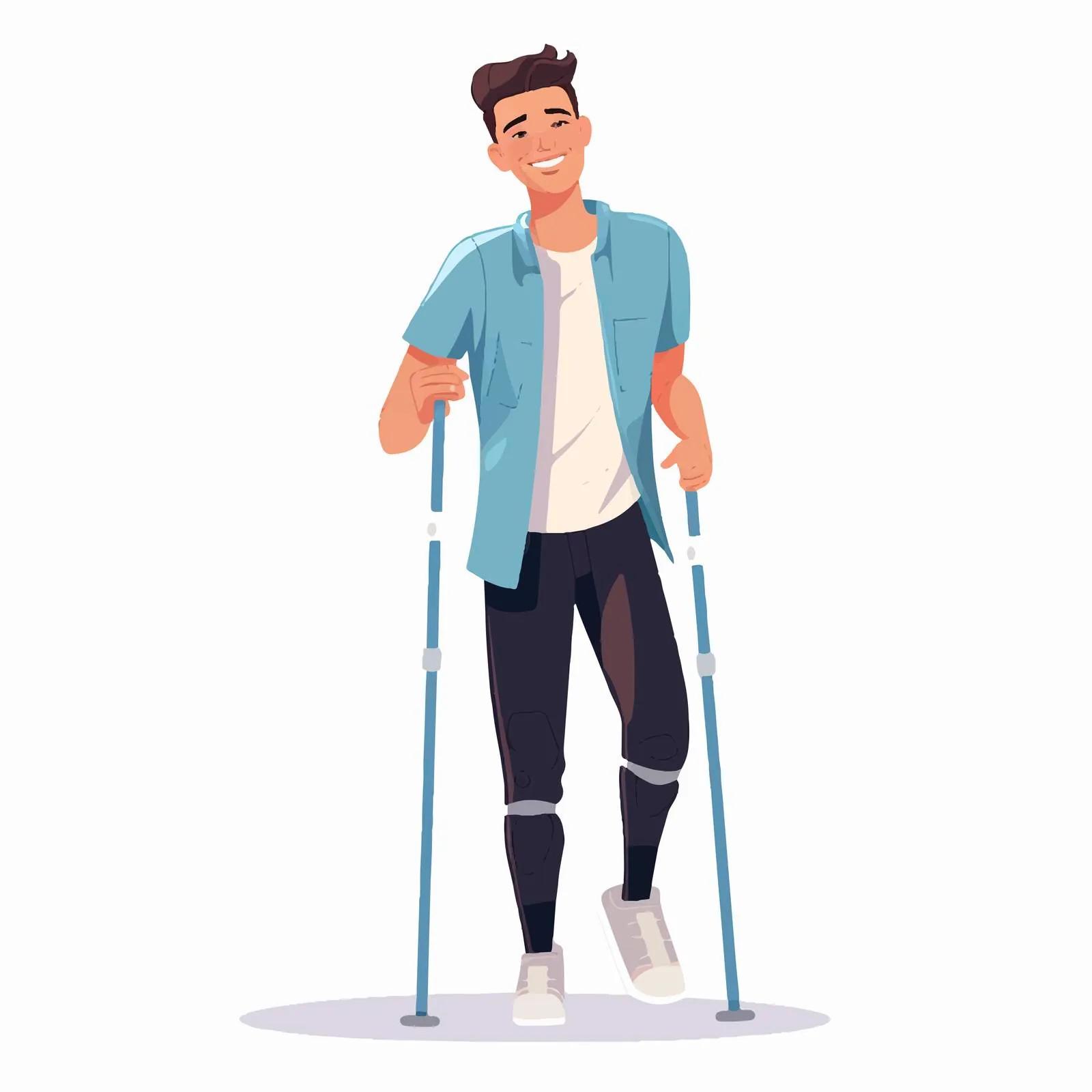 Cheerful Young Man with Crutches Vector — free download from Dotvec