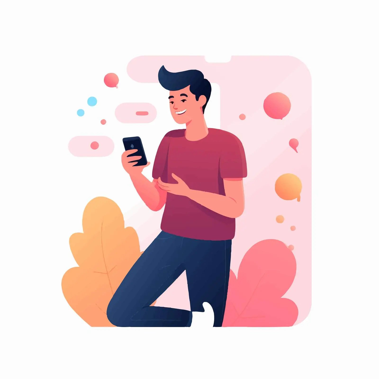 Young Man Chatting on Mobile Phone App — free download from Dotvec