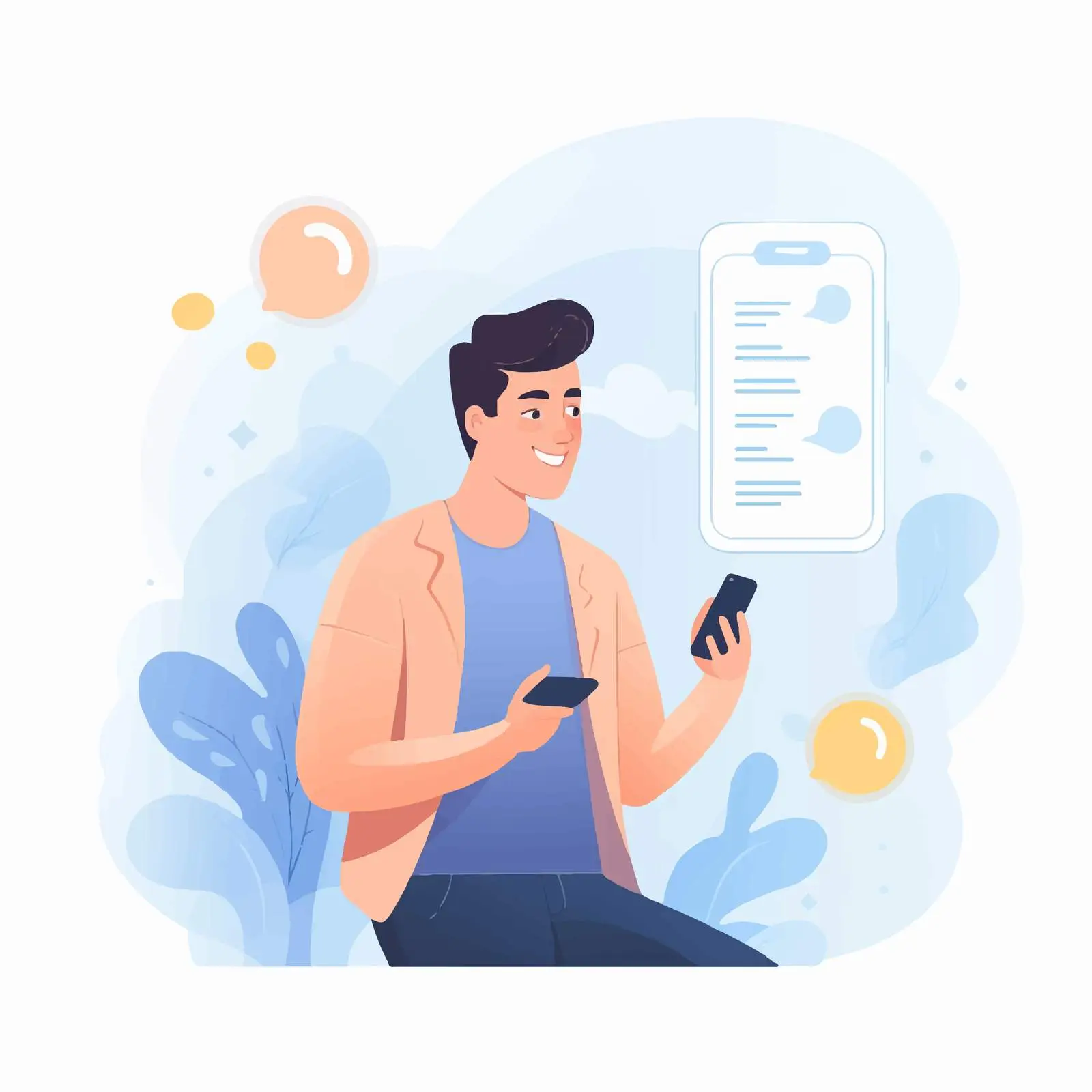 Young Man Chatting on Mobile Phone App — free download from Dotvec