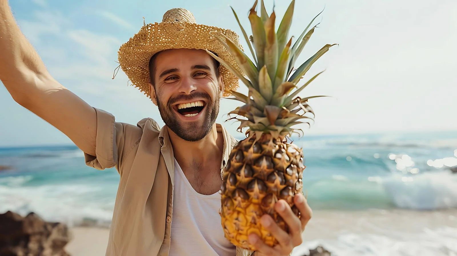 Smiling Man Beach Pineapple Summer — free download from Dotvec