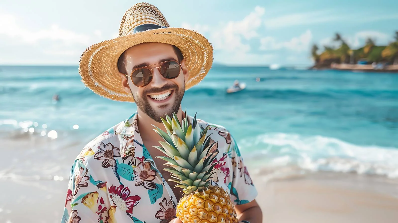 Joyful Man Beach Summer Pineapple — free download from Dotvec