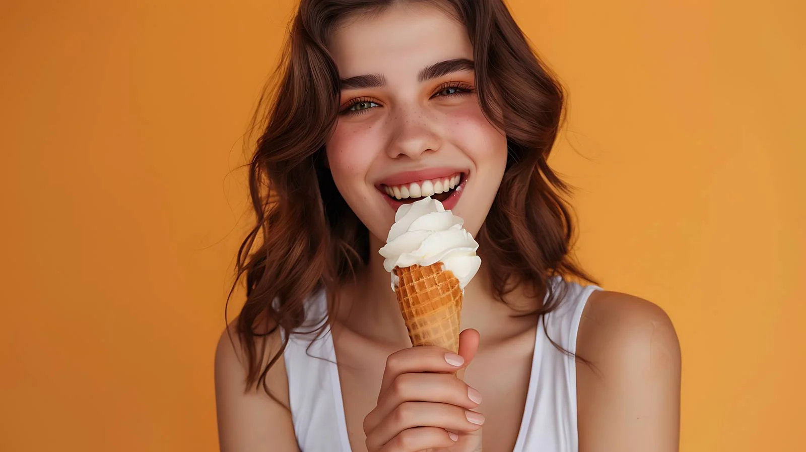Joyful Woman Enjoying Ice Cream Outdoors – free frozen dessert image from Dotvec