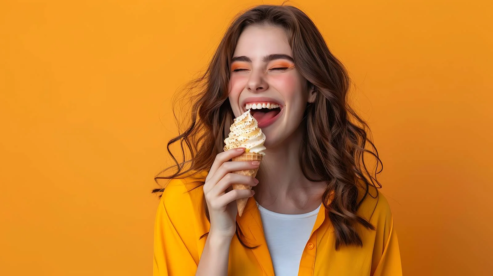 Joyful Woman Enjoying Ice Cream Outdoors — free download from Dotvec
