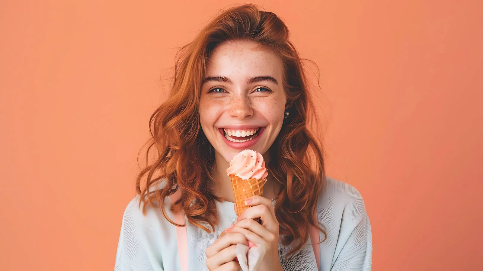 Joyful Woman Enjoying Ice Cream Outdoors — free download from Dotvec