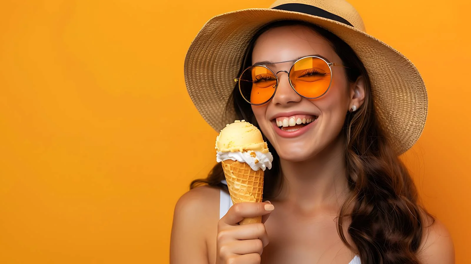 Joyful Woman Enjoying Ice Cream Outdoors — free download from Dotvec