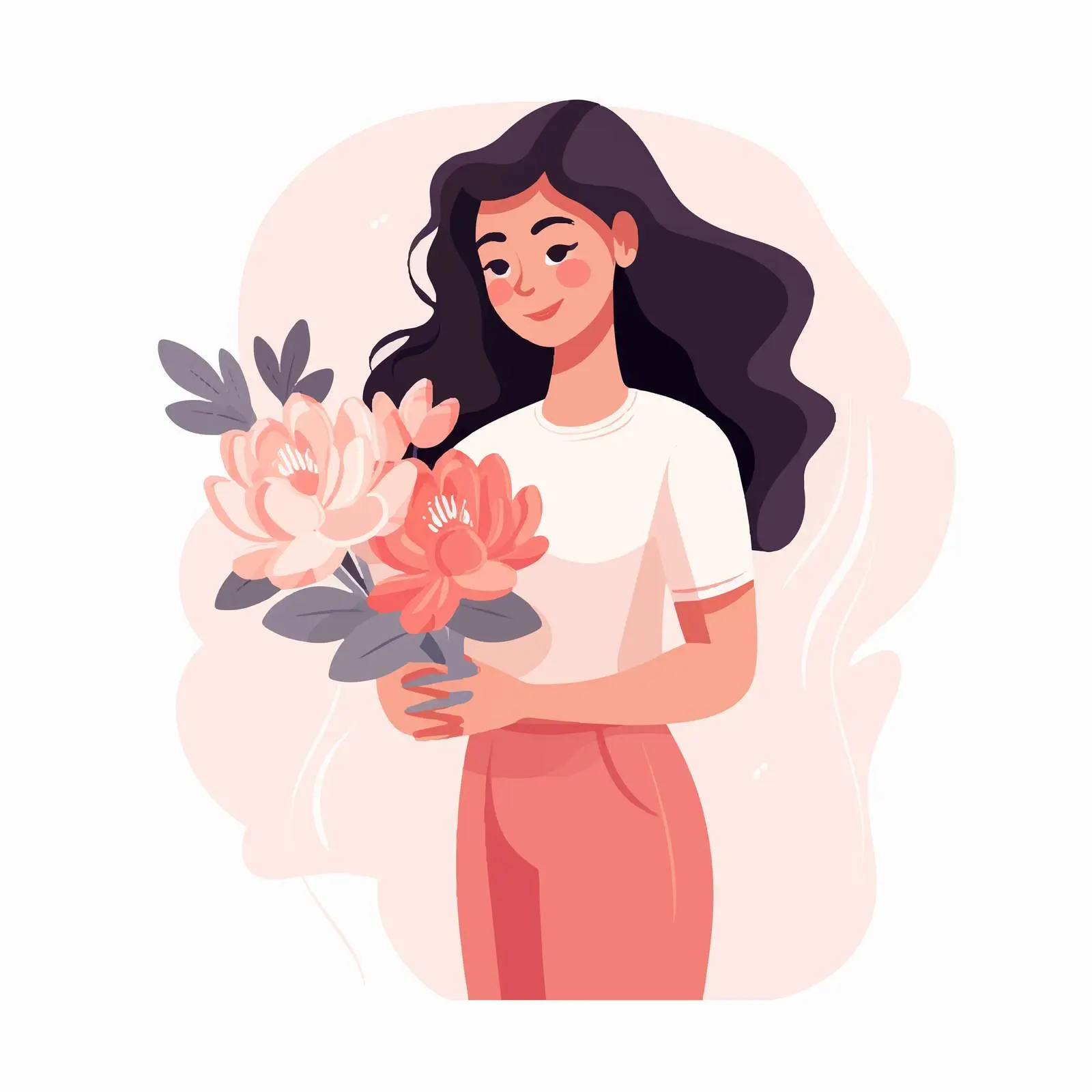 Happy Woman Holding Flower Bouquet in Hands – free skin tones image from Dotvec