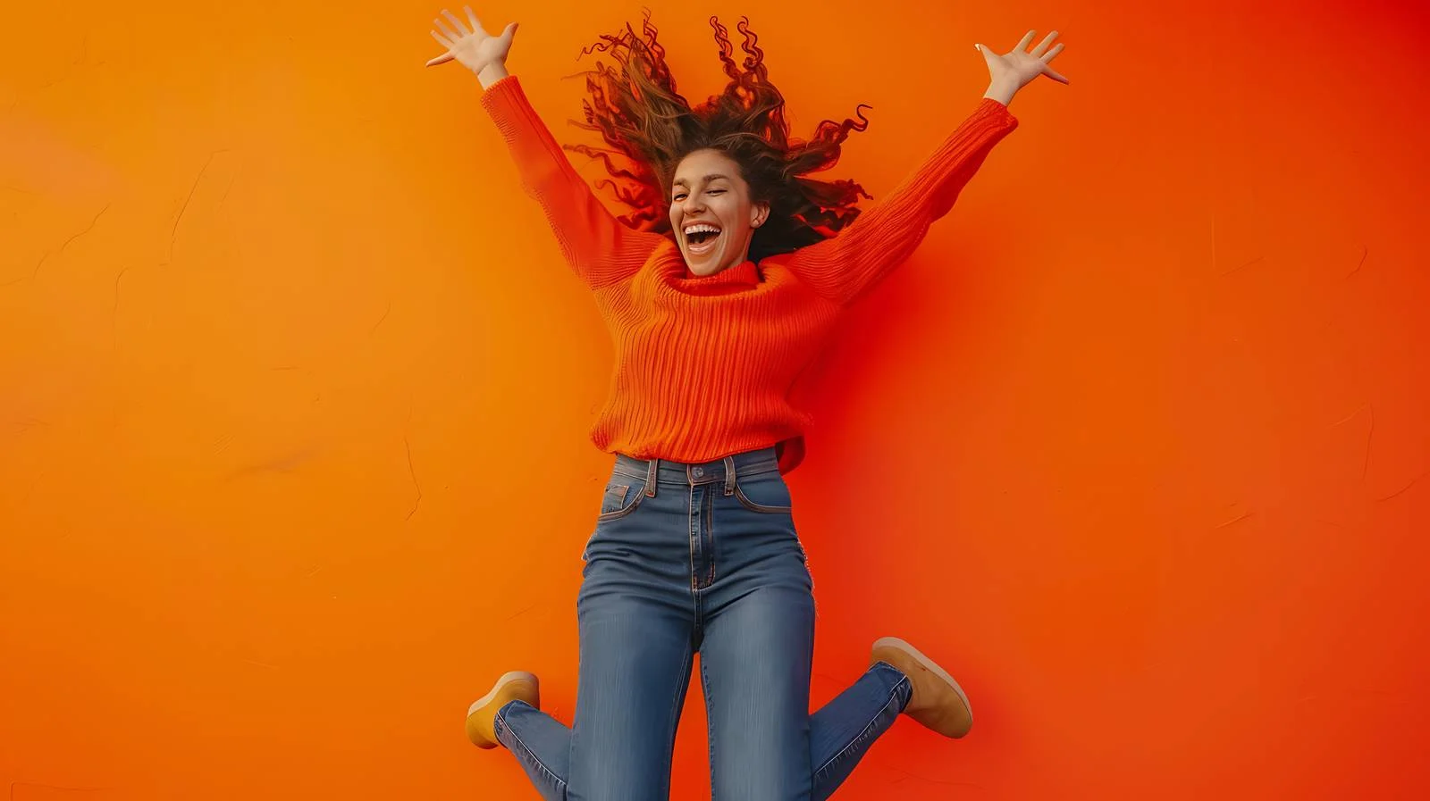 Joyful Young Woman Jumping Outdoors — free download from Dotvec