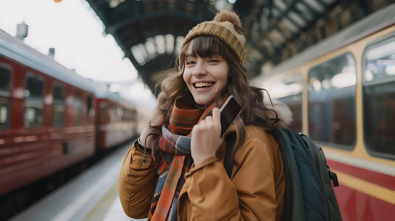 Youthful Woman Communing at Railway Platform — free download from Dotvec