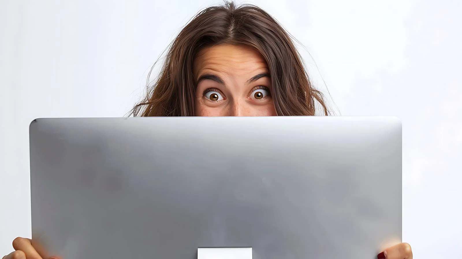 Curious Woman Peeking over Computer Screen — free download from Dotvec